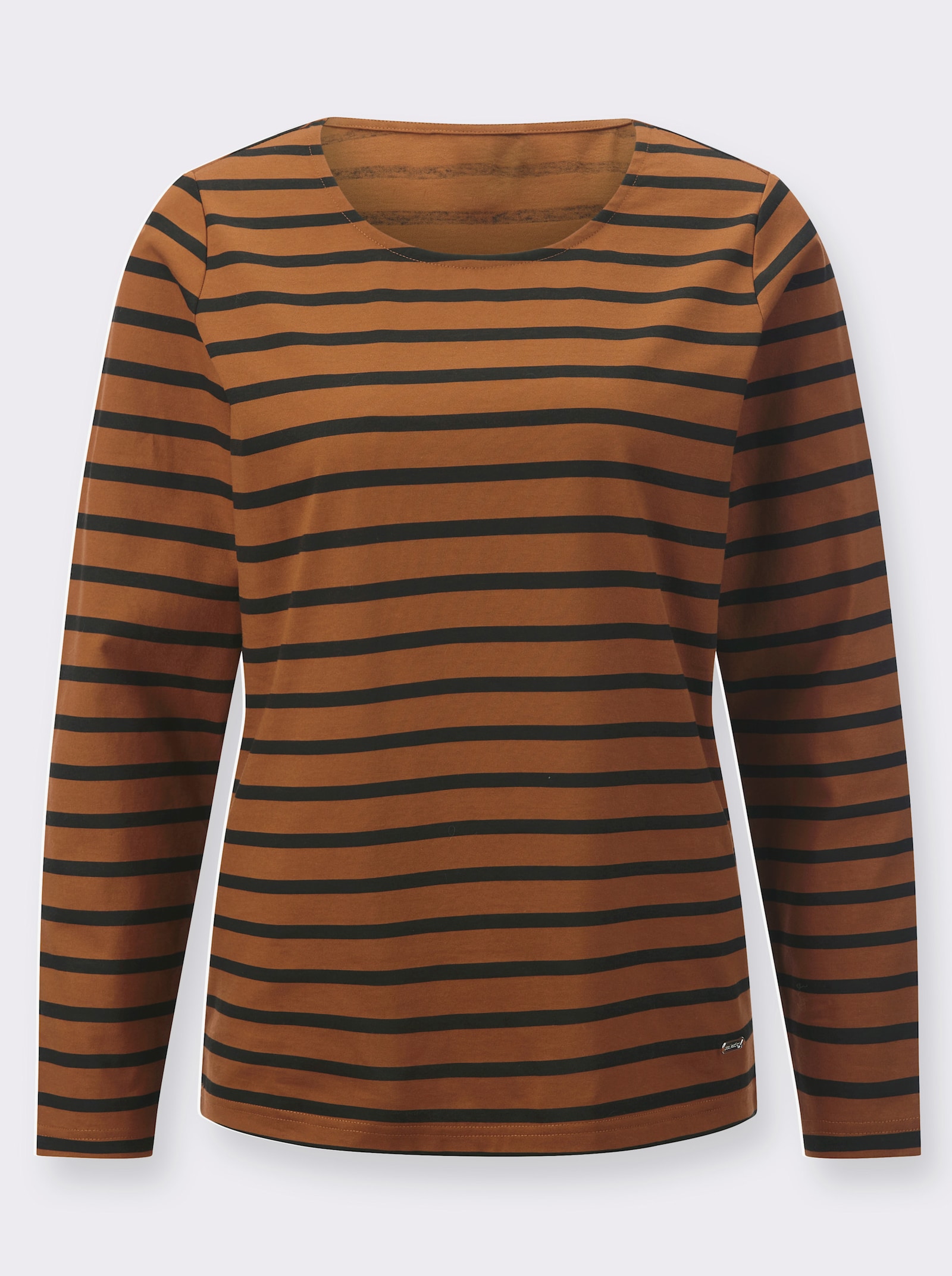Langarmshirt im Ringelmuster - cognac-schwarz-geringelt