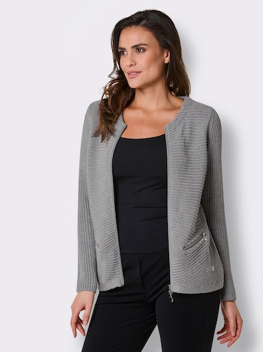 CREATION L PREMIUM Strickjacke mit Lyocell-Anteil - steingrau-meliert