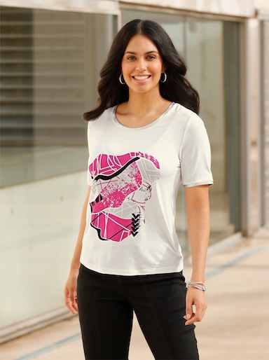 Shirt - ecru-fuchsia-bedruckt