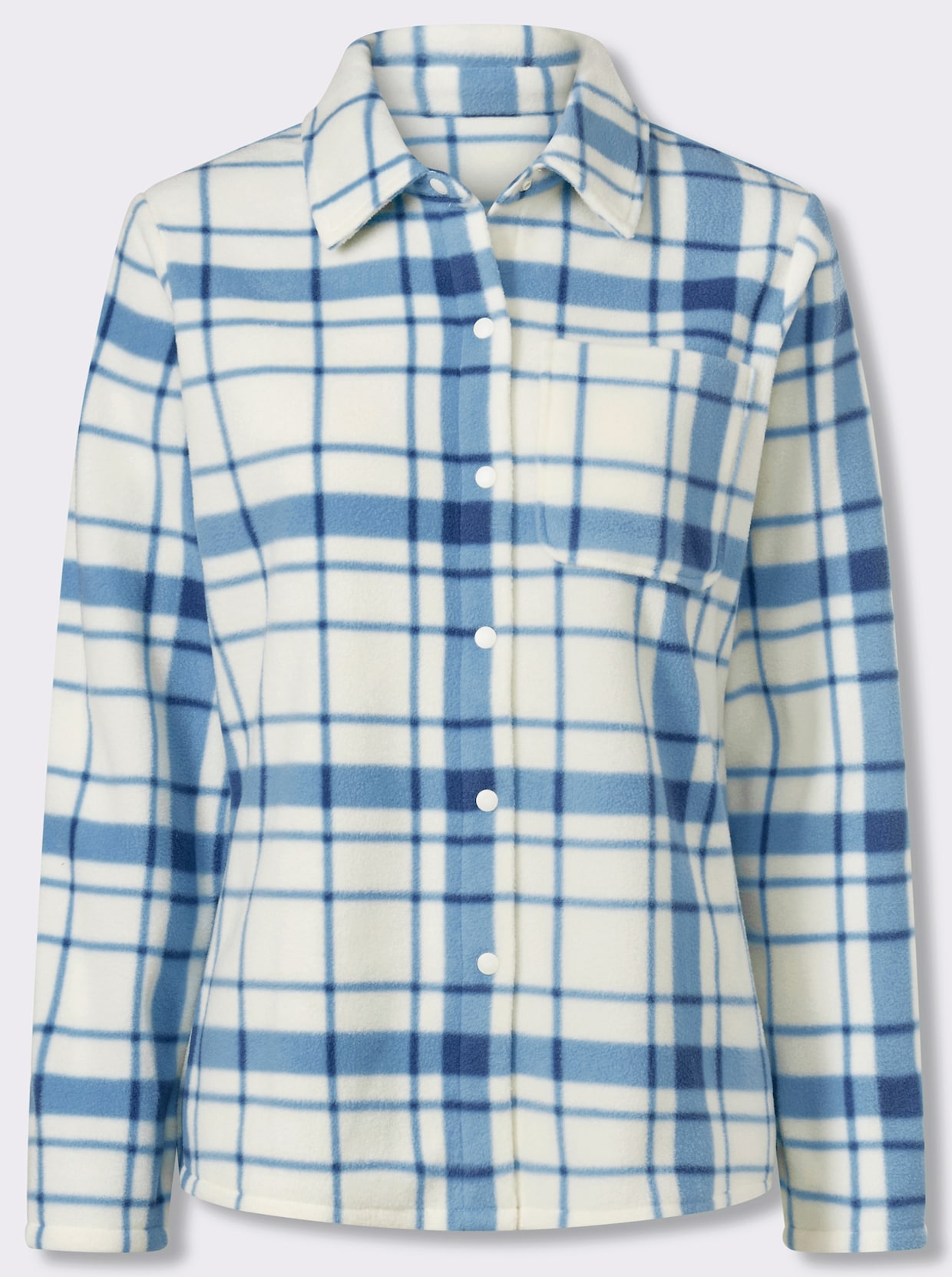 Fleecejacke mit längerem Saum im Rückteil - eisblau-champagner-kariert