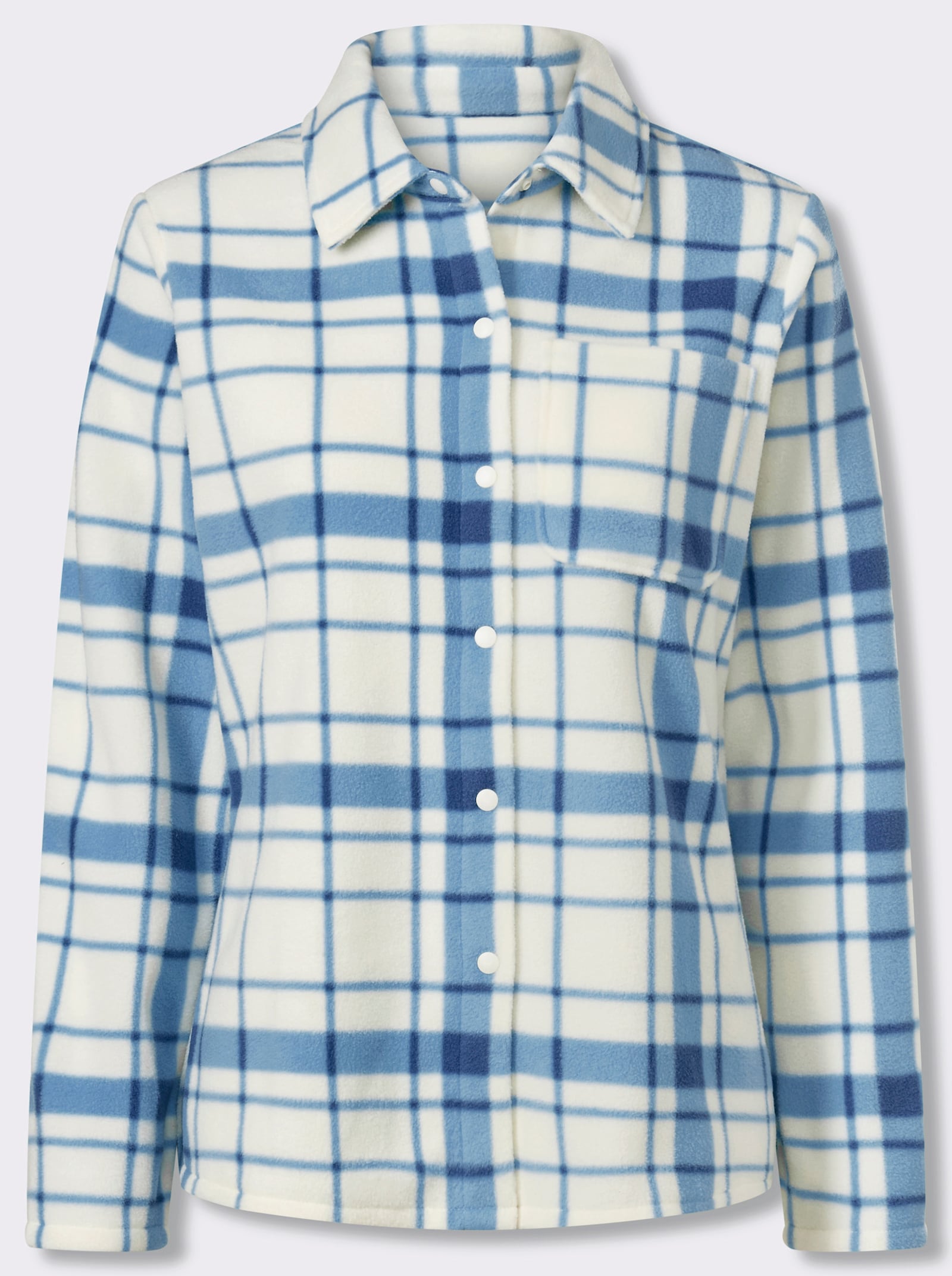 Fleecejacke mit längerem Saum im Rückteil - eisblau-champagner-kariert