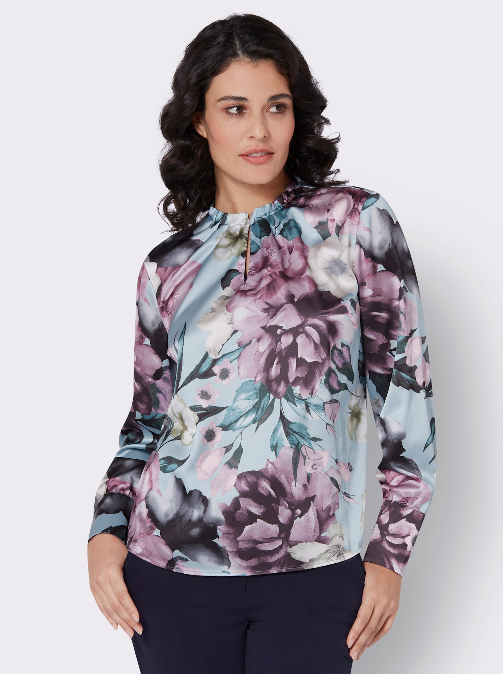 Druckbluse in Matt-Satin-Qualität - kalkmint-mauve-bedruckt