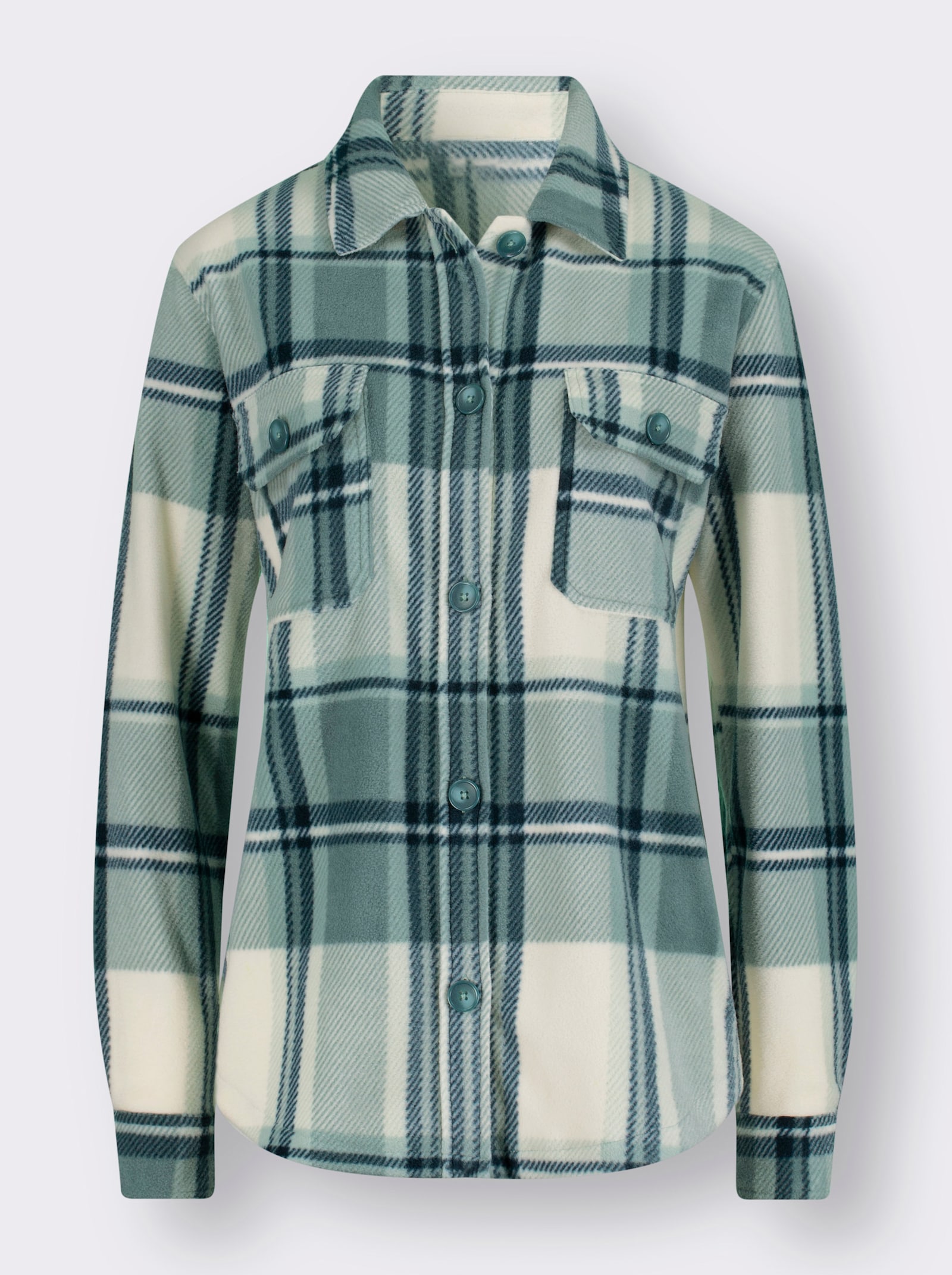 Fleecejacke mit Knöpfen in Horn-Optik - champagner-jade-kariert