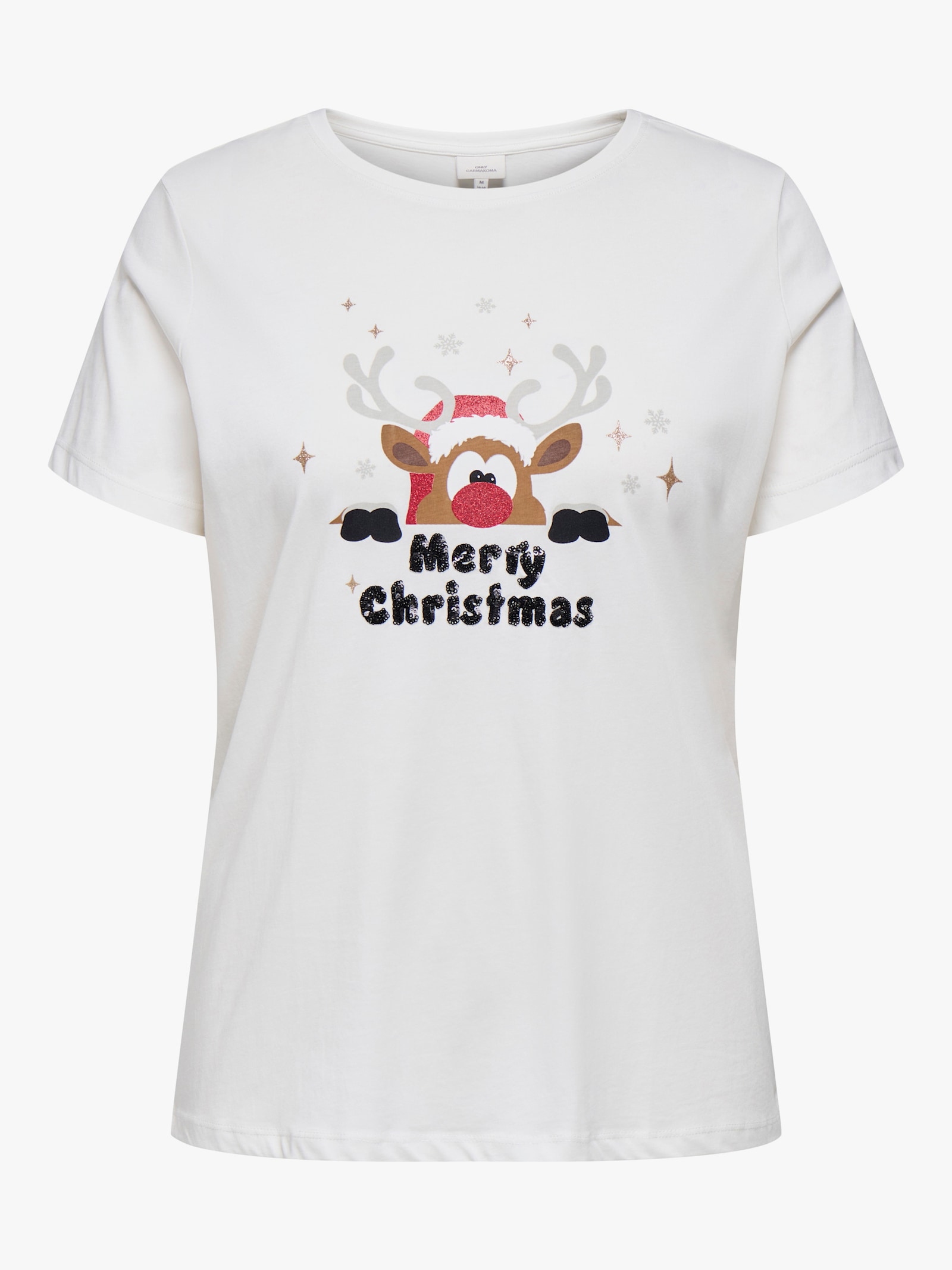 ONLY CARMAKOMA Kurzarmshirt - cloud dancer print:reindeer