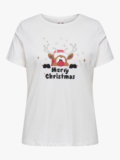 ONLY CARMAKOMA Kurzarmshirt - cloud dancer print:reindeer