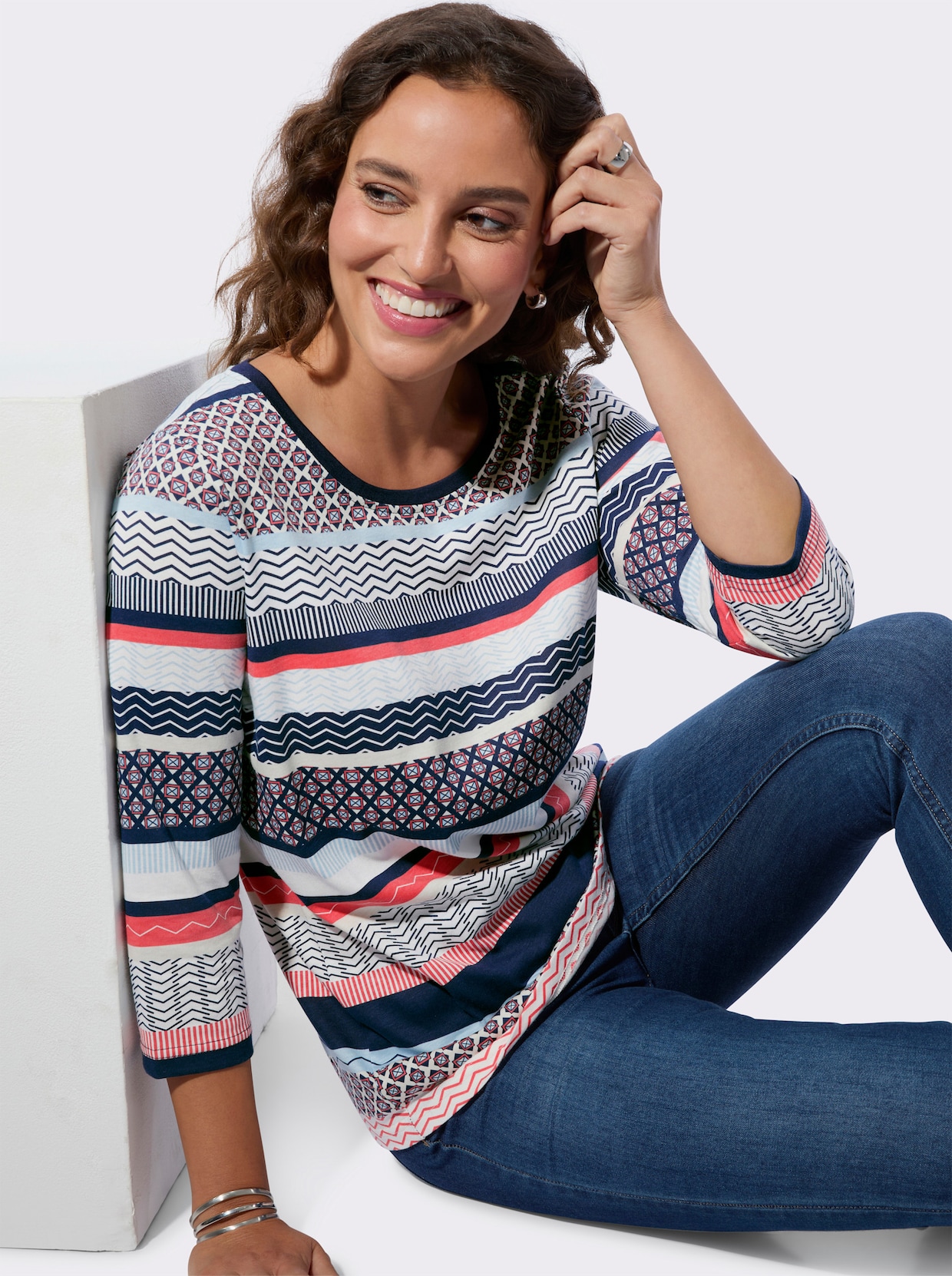 Print-Shirt - marine-grapefruit-bedruckt