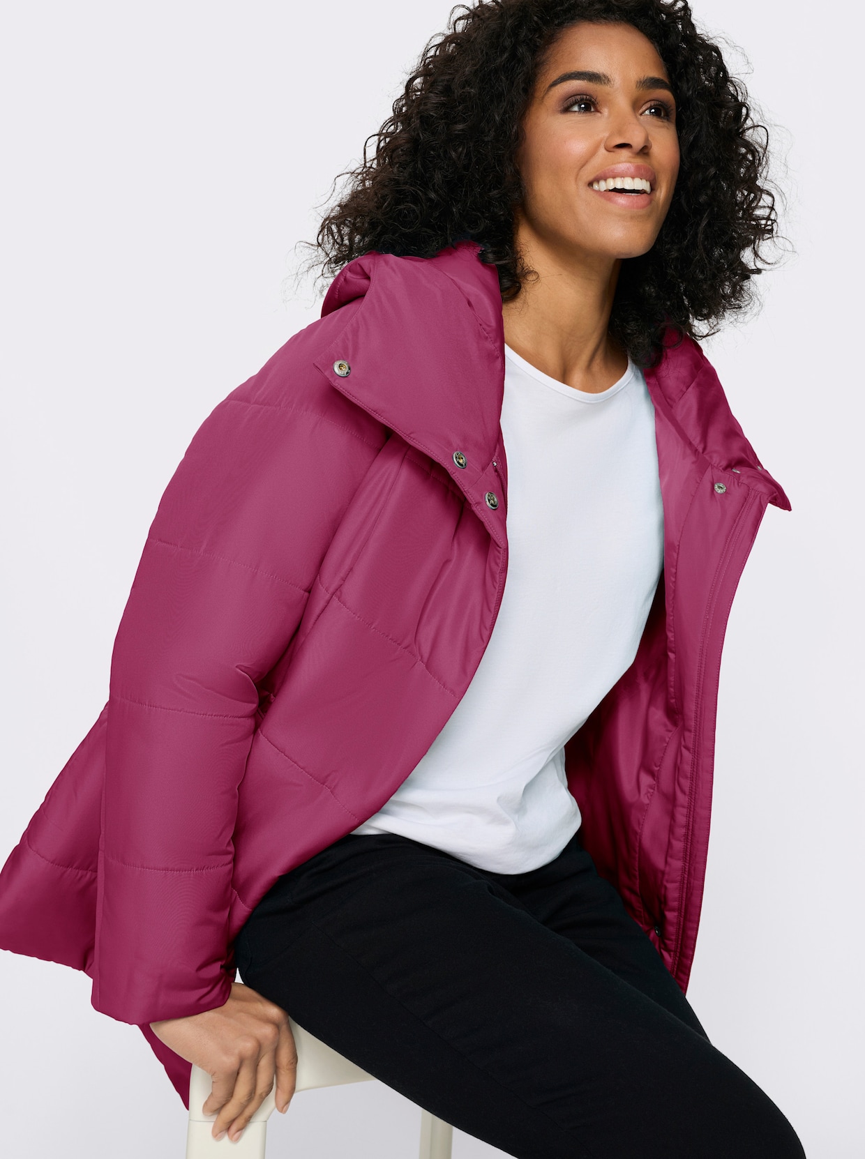 Gewatteerde jas met capuchon - malve