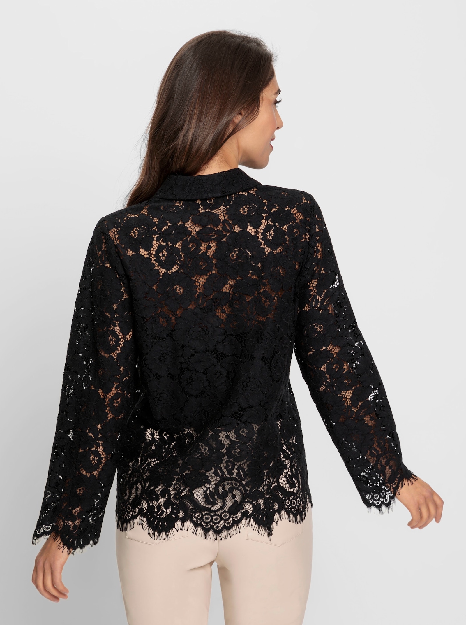 heine Spitzenbluse mit Wellenabschlüssen - schwarz