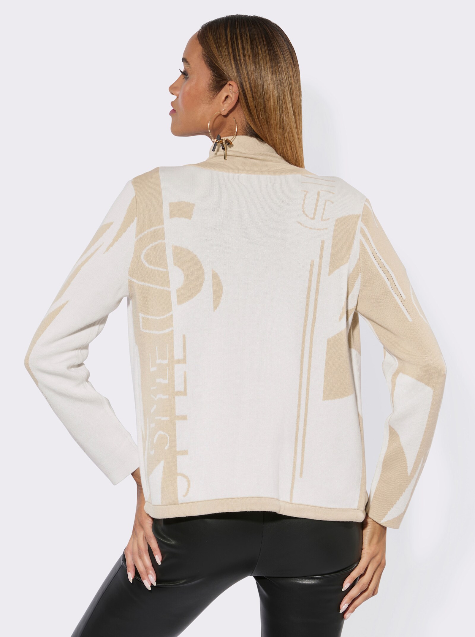 Jacquardstrickjacke mit Reißverschluss - sand-ecru-gemustert