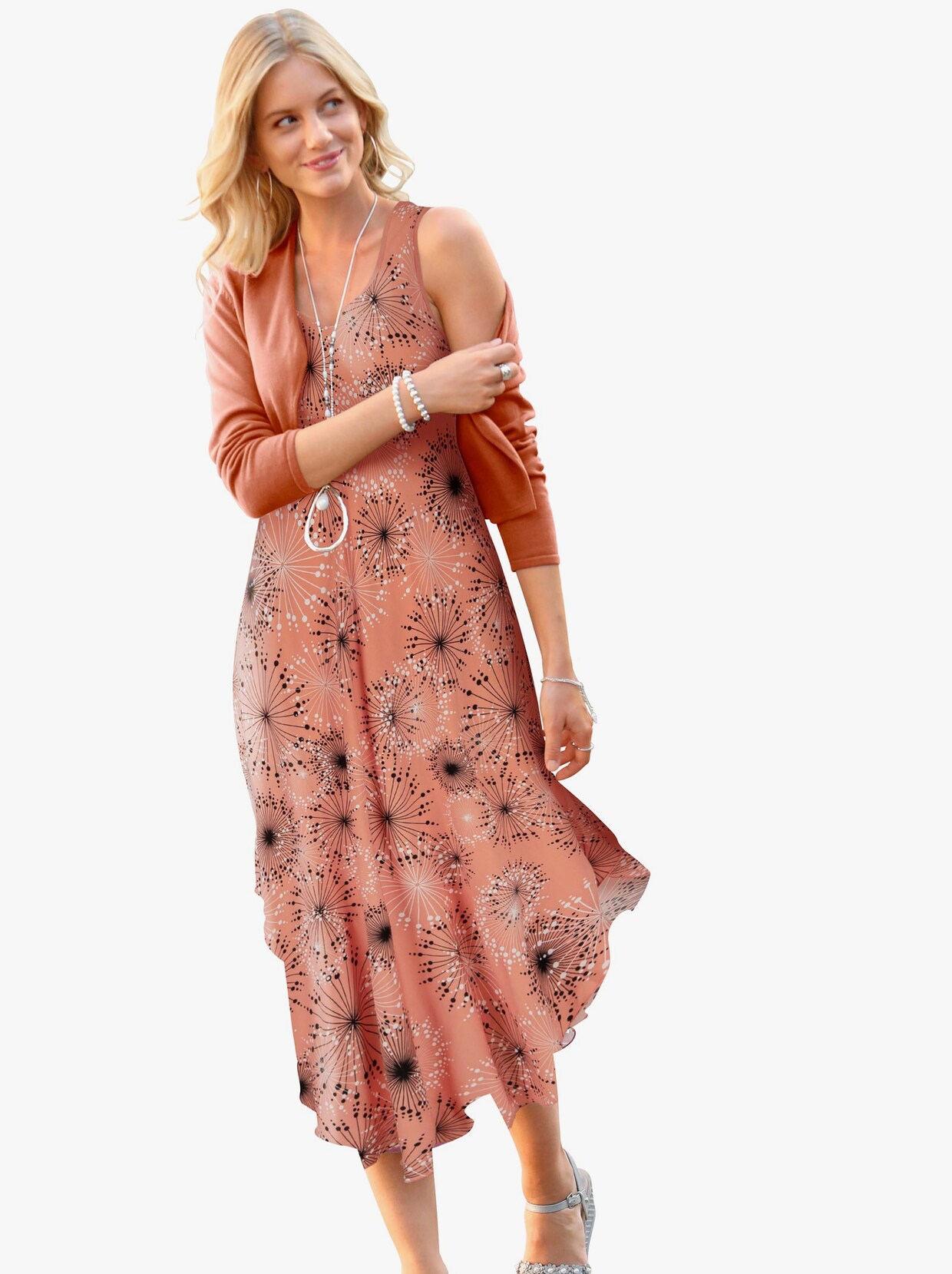 Druckkleid - papaya-graphit-bedruckt