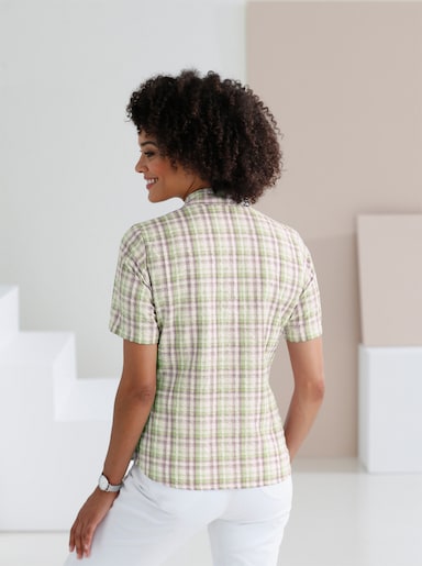 Baumwollbluse aus Seersucker - grün-kariert