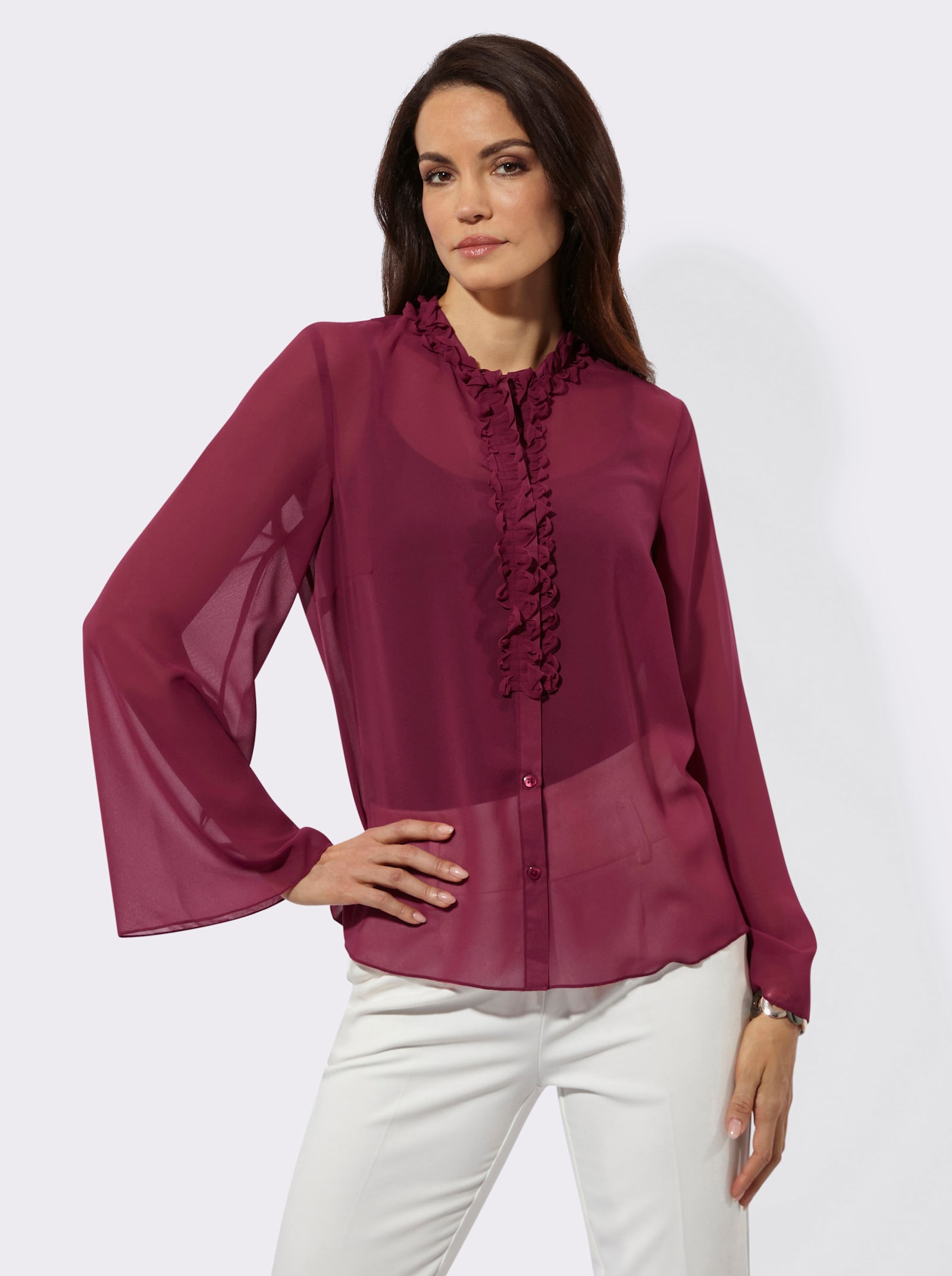 Langarm-Bluse aus duftigem Georgette - bordeaux
