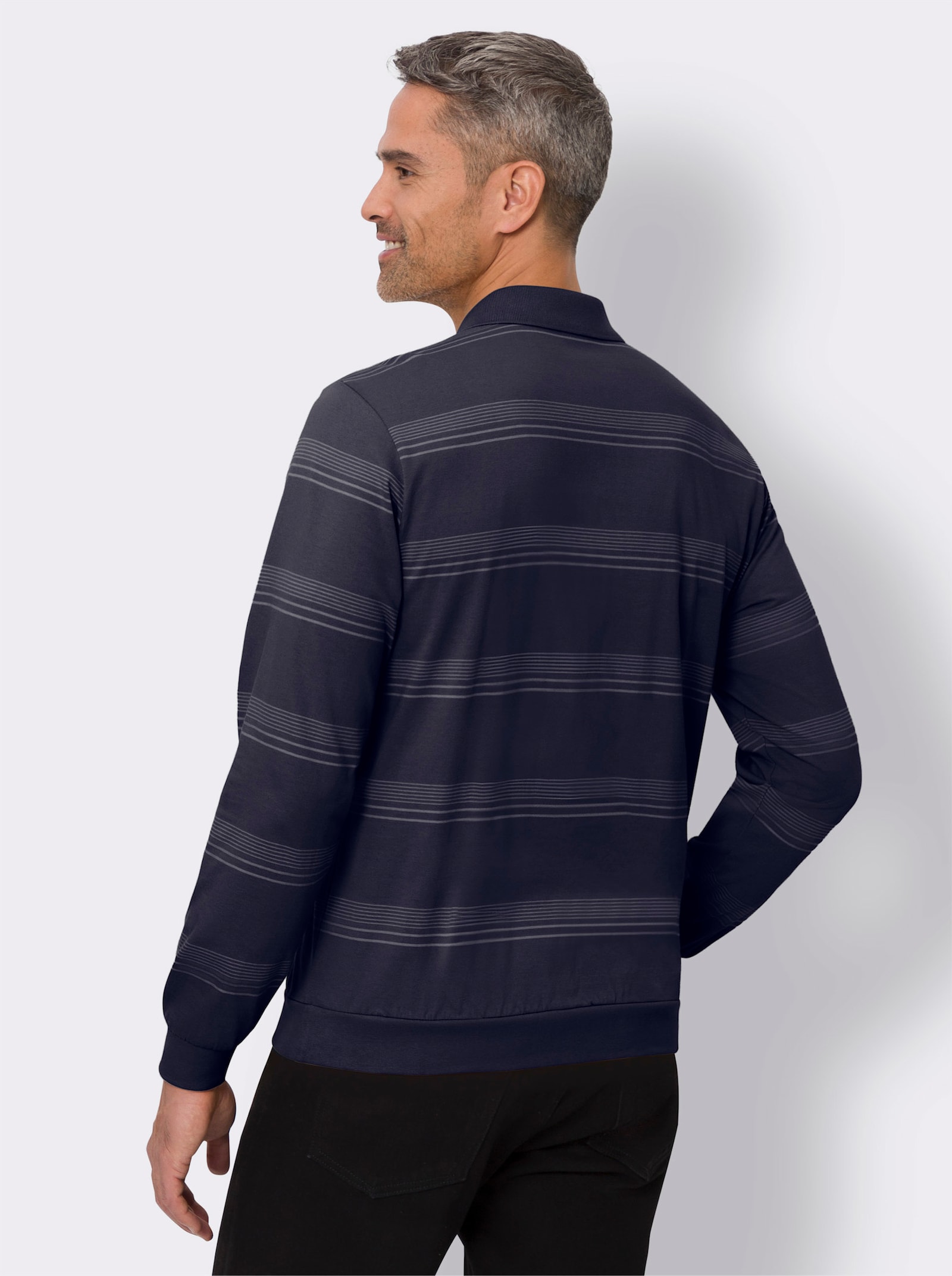 Sweatshirt met polokraag - marine/lichtgrijs gestreept