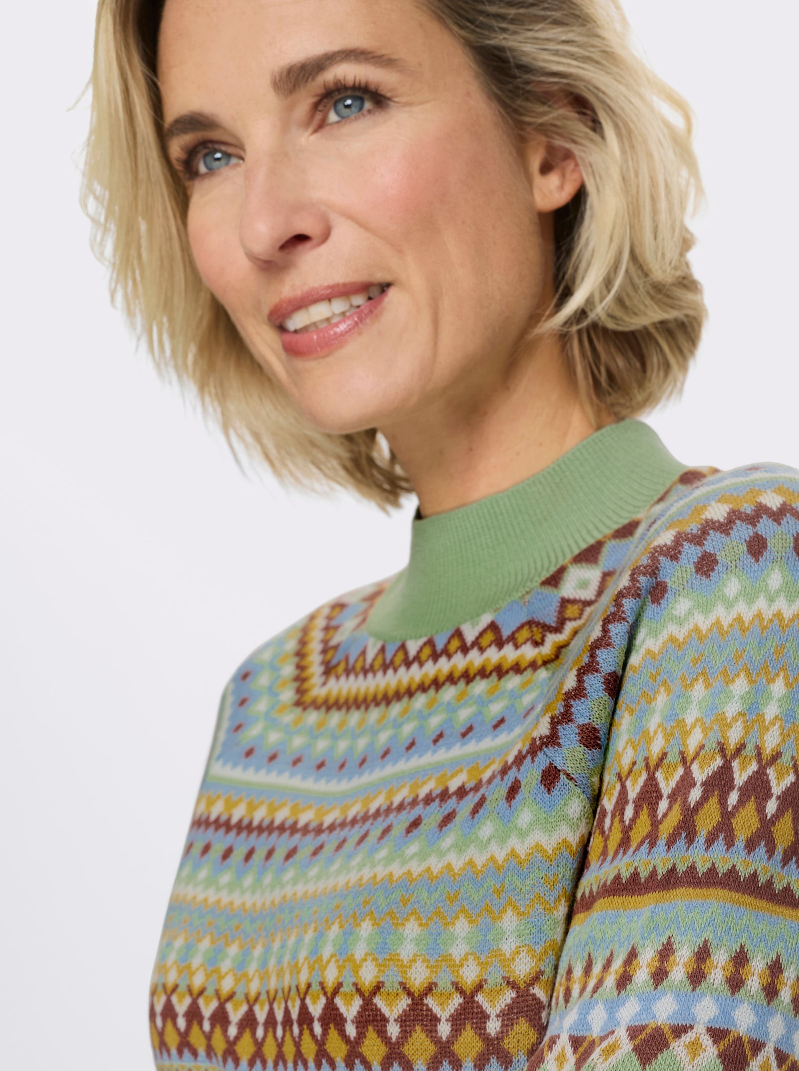 Norwegerpullover mit Raglan-Ärmeln - eucalyptus-ocker-gemustert