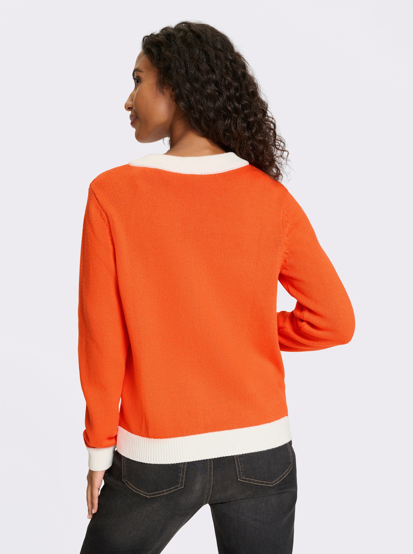 heine Strickjacke mit Blockstreifen - orange-ecru