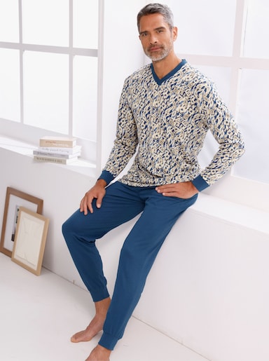 Schlafanzug - sand-jeansblau-bedruckt