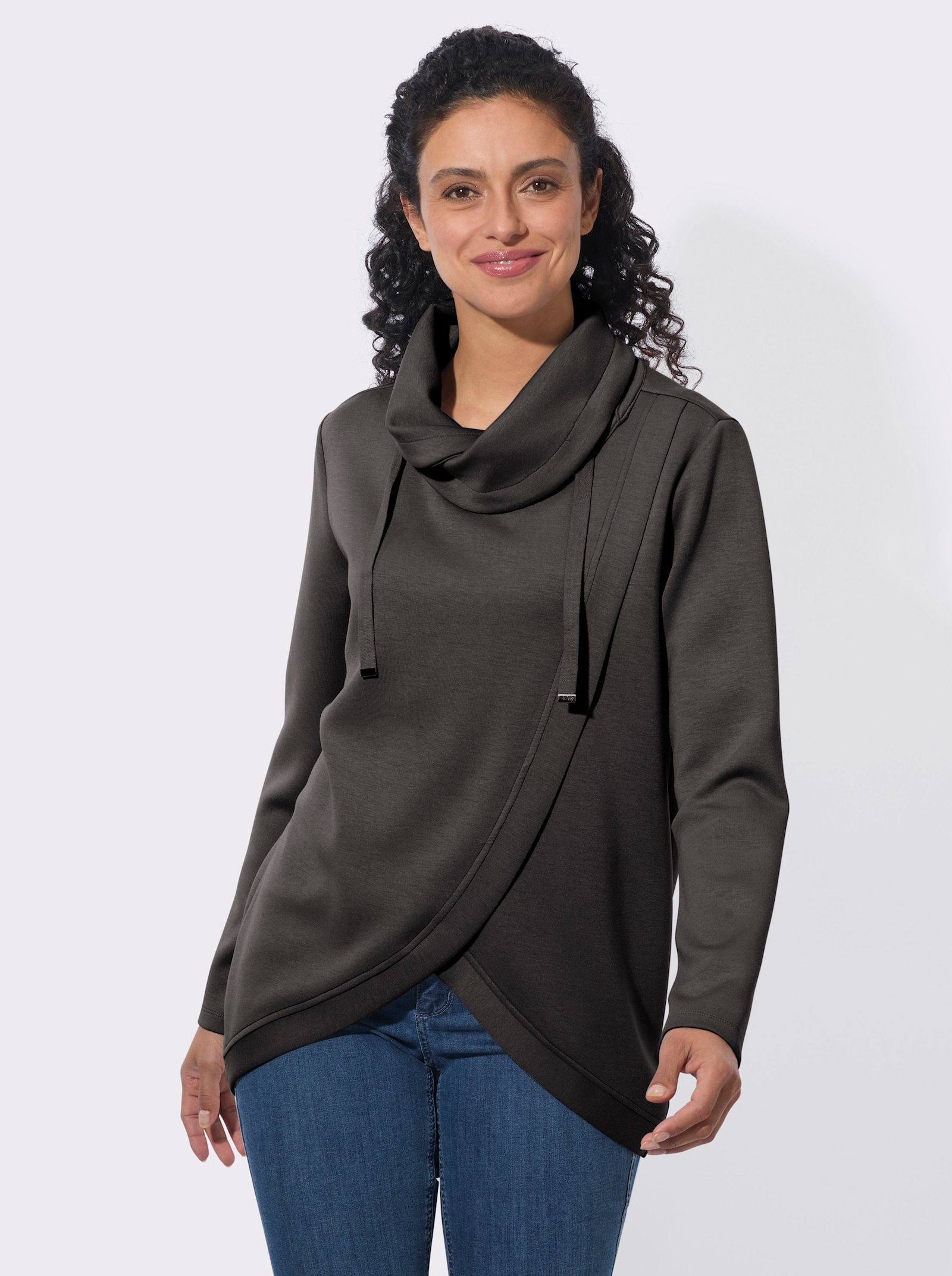  Longshirt in Wickel-Optik - graphit