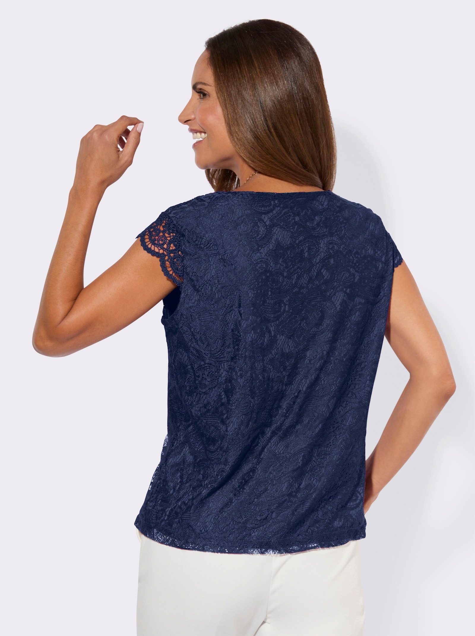 Spitzenshirt mit Viskose-Futter - marine