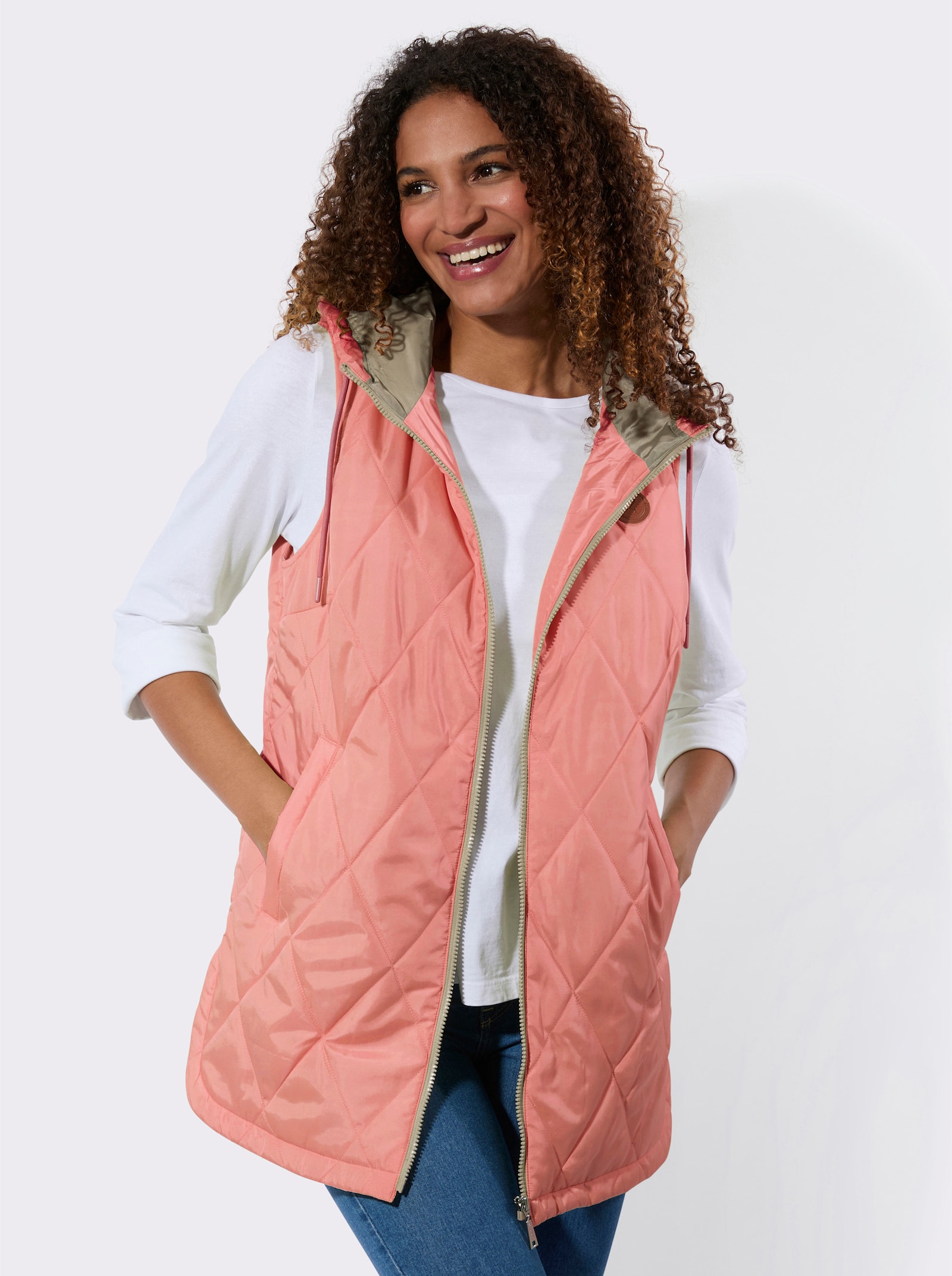 Steppweste mit Kapuze, pflegeleicht - flamingo