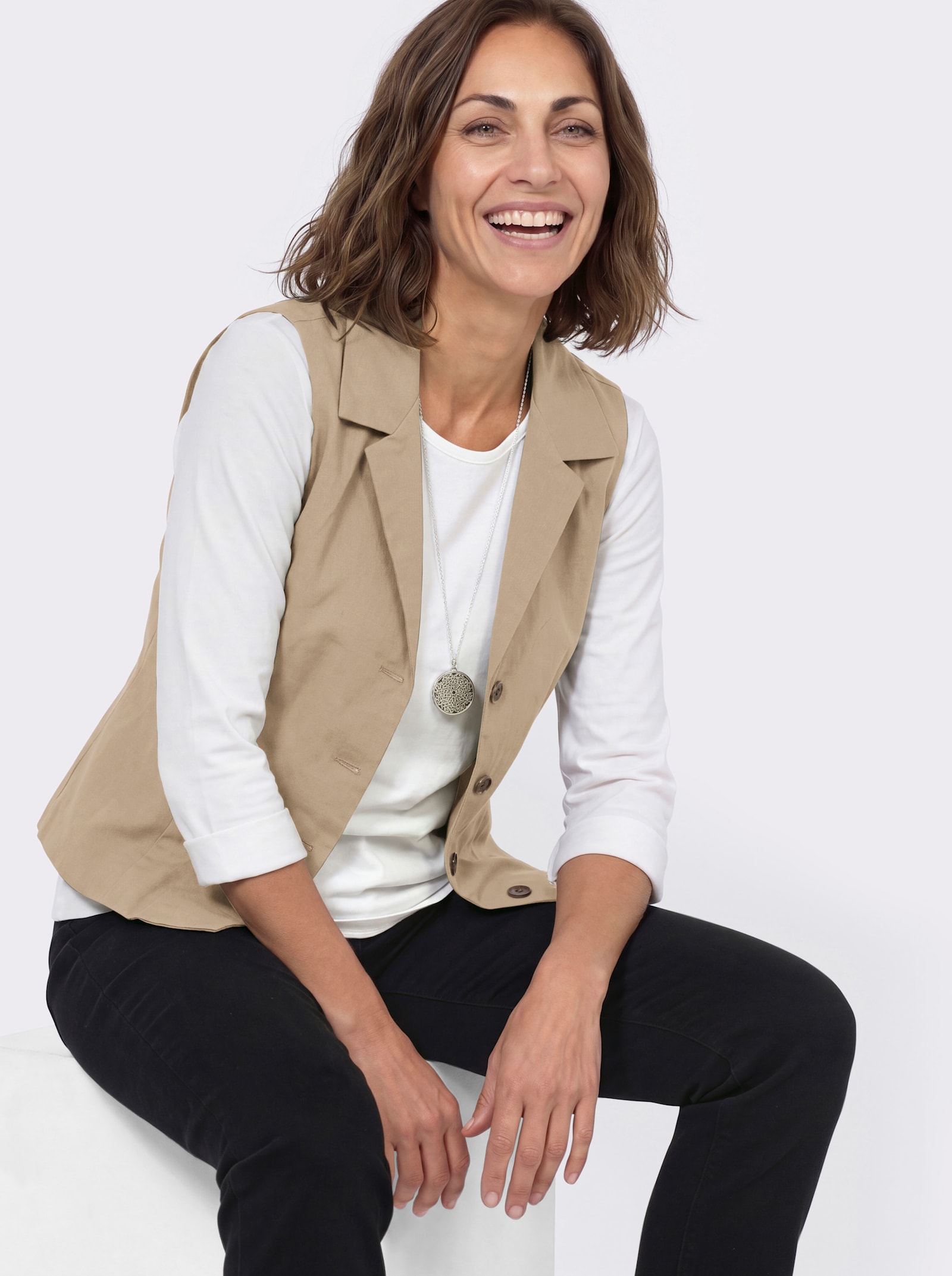 Weste mit Leinen-Anteil - beige