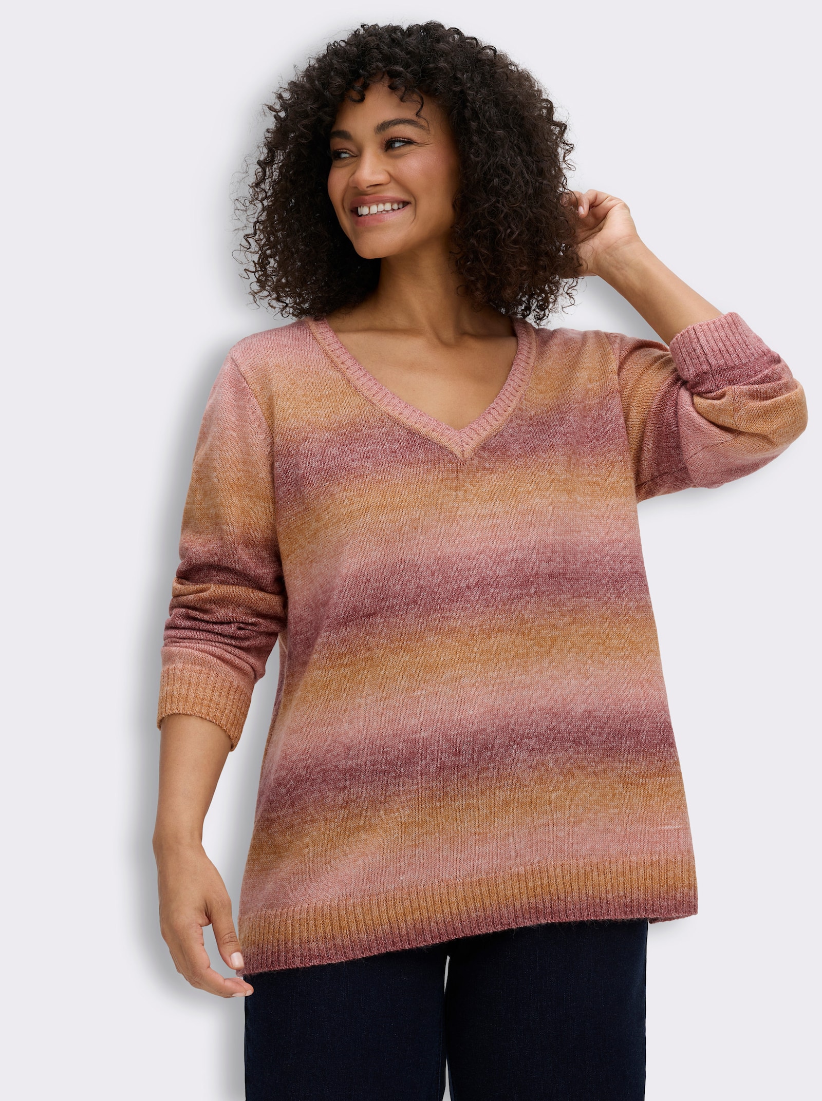 sheego Streifenpullover im Farbverlauf, aus Flauschgarn - terra-cognac-gemustert
