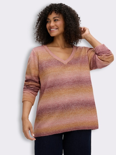 sheego Streifenpullover im Farbverlauf, aus Flauschgarn - terra-cognac-gemustert
