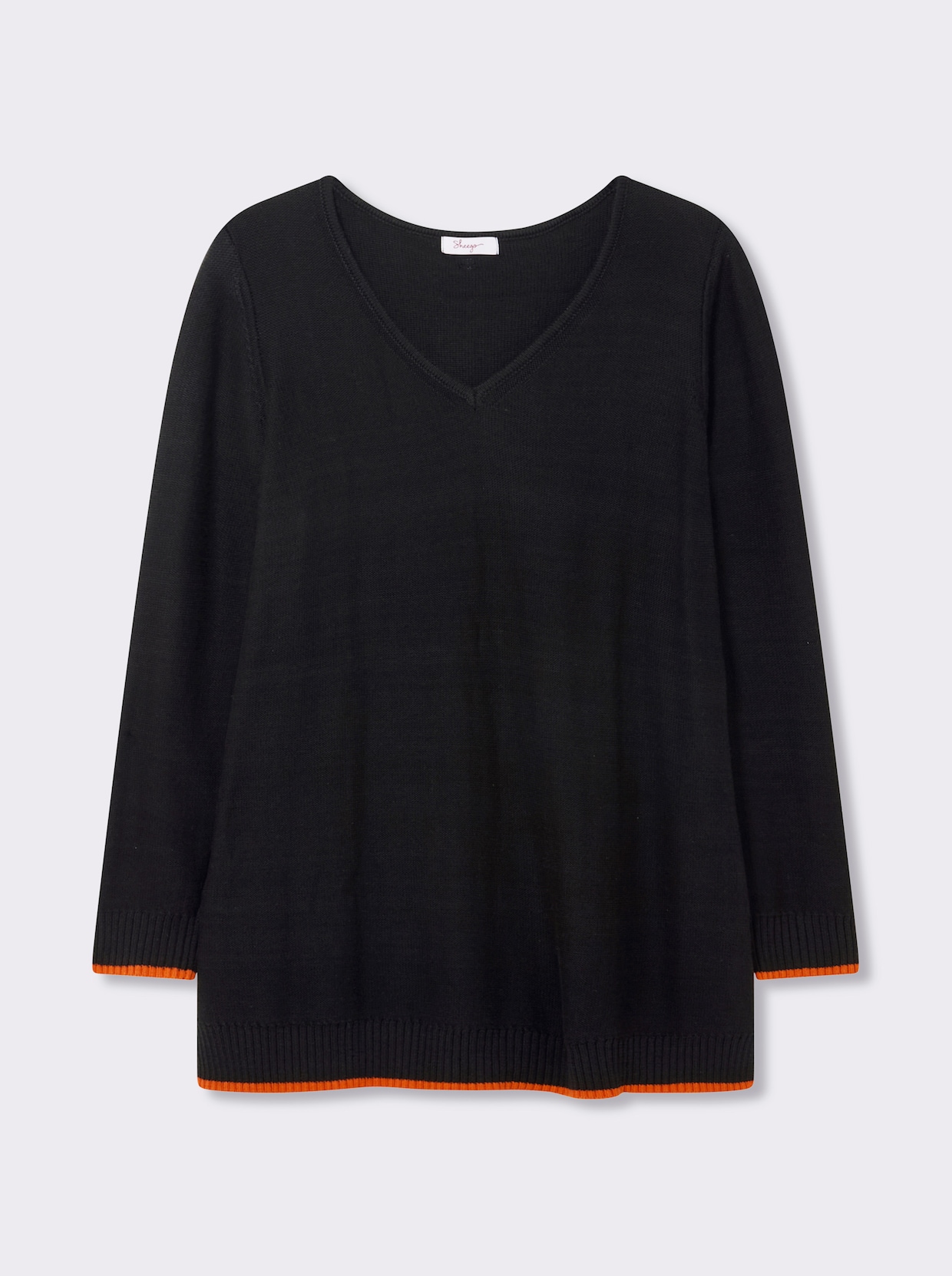 sheego V-Ausschnitt-Pullover - schwarz-orange