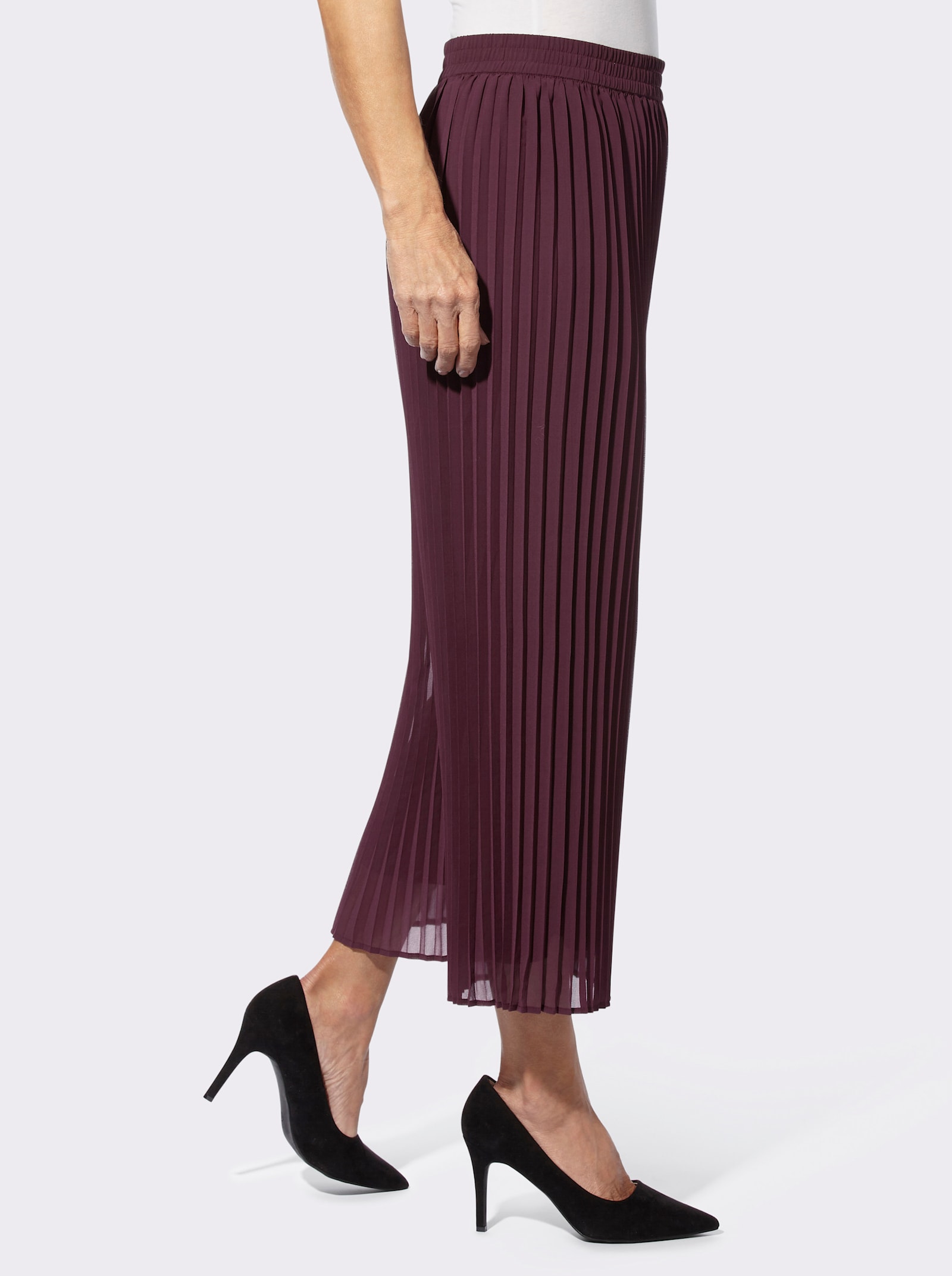 Navlékací kalhoty z plisovaného materiálu - burgundská