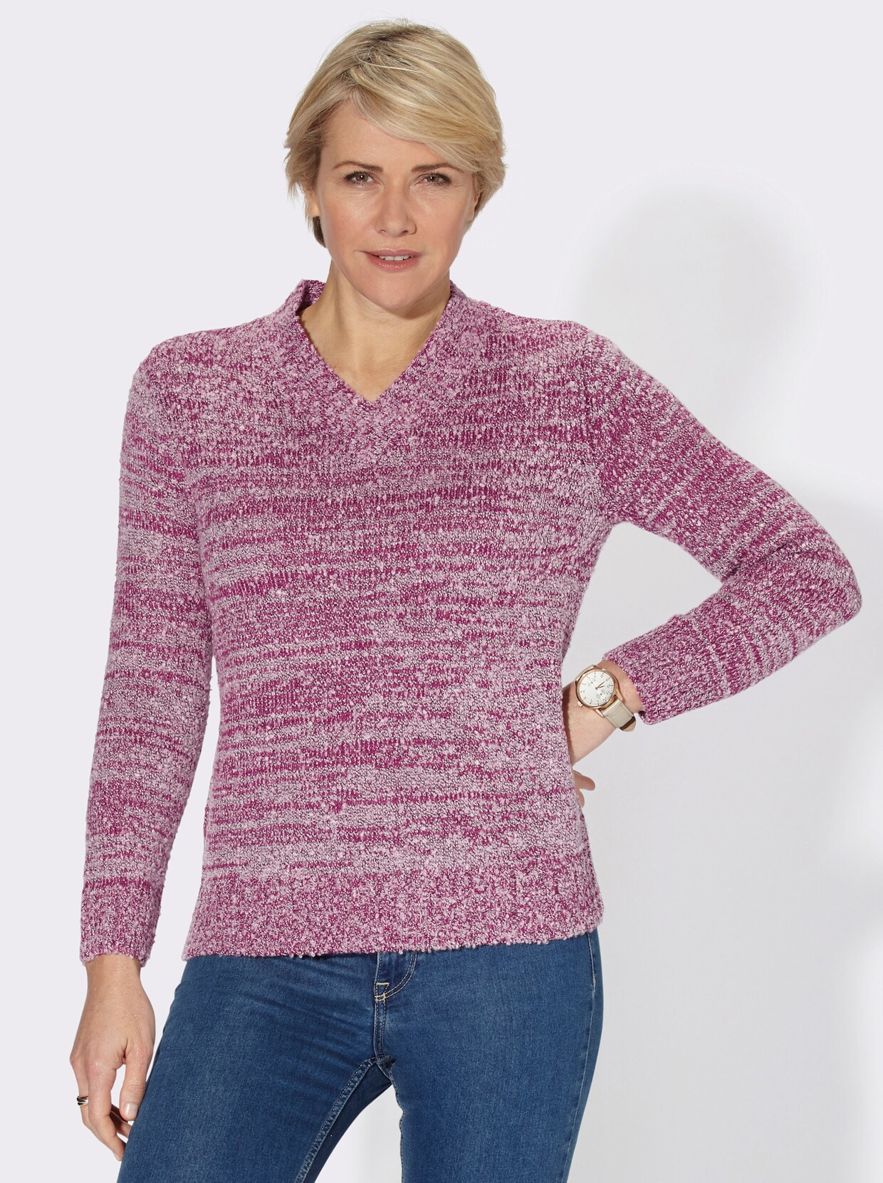 V-Ausschnitt-Pullover - malve-meliert