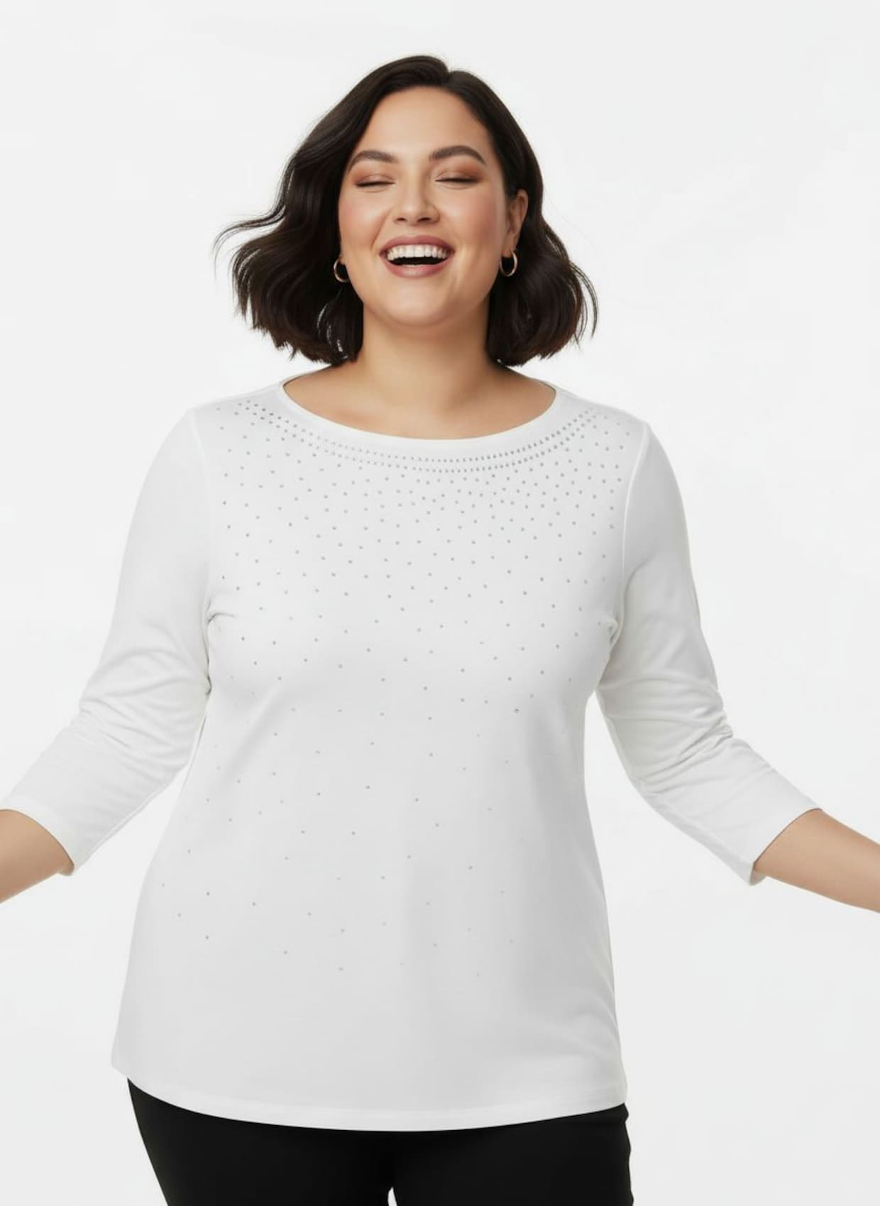 3/4-Arm-Shirt mit Glitzersteinchen - weiß