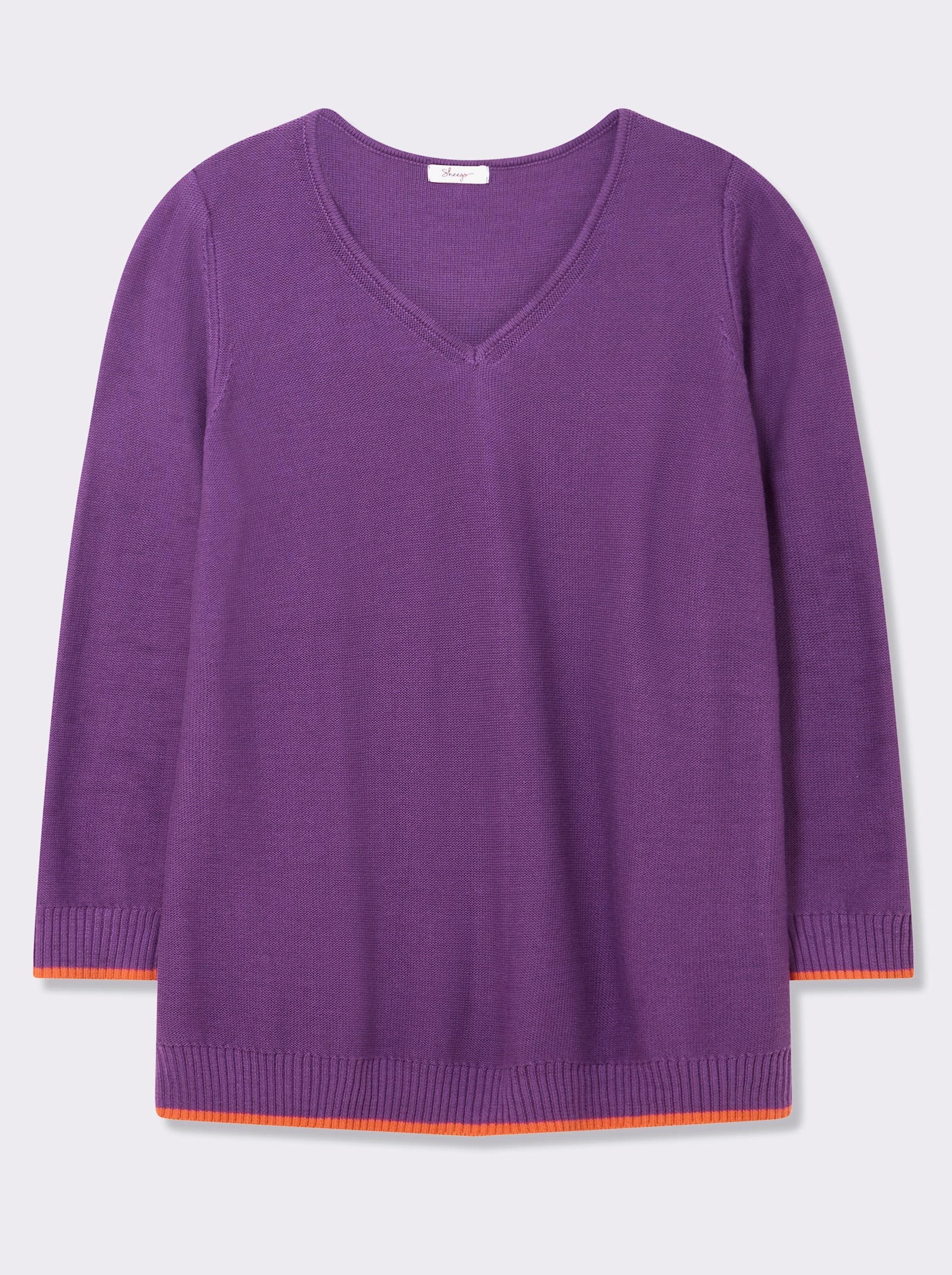 sheego V-Ausschnitt-Pullover mit Kontraststreifen - lila-orange