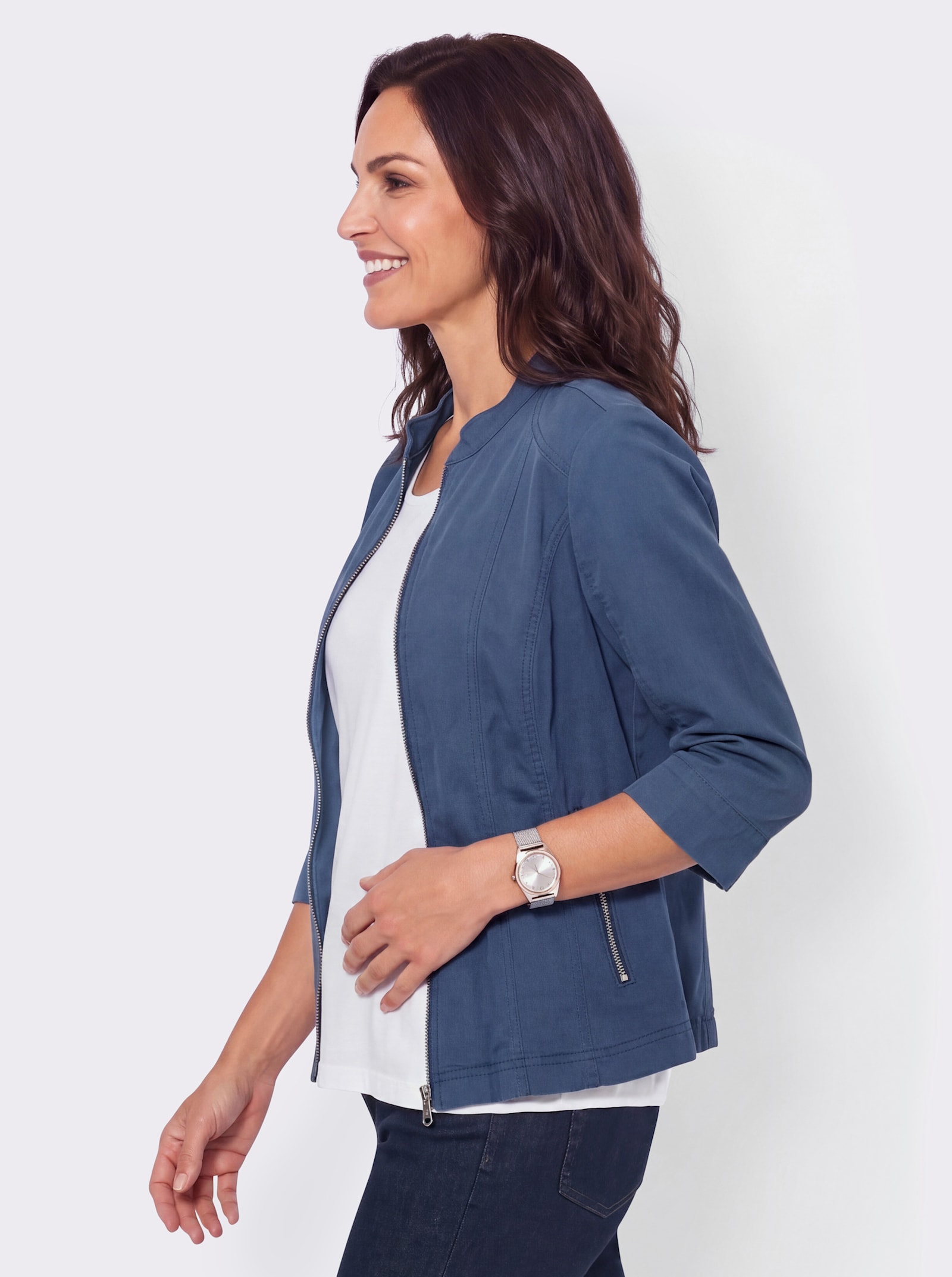 Jeansblazer mit Reißverschluss-Taschen - jeansblau