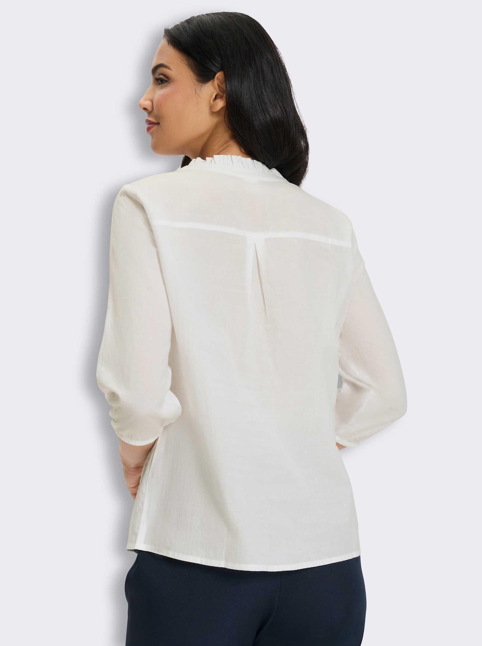 Baumwollbluse mit Rüschen- und Spitzenverzierung - weiß