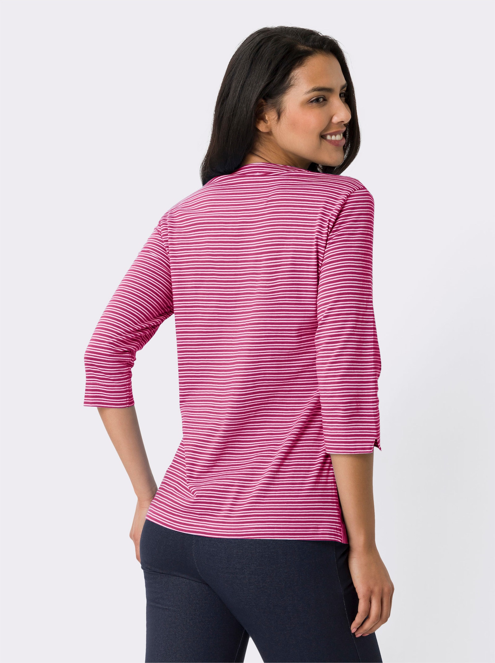 3/4-Arm-Shirt mit Ringel-Muster, garngefärbt - fuchsia-weiß-gestreift