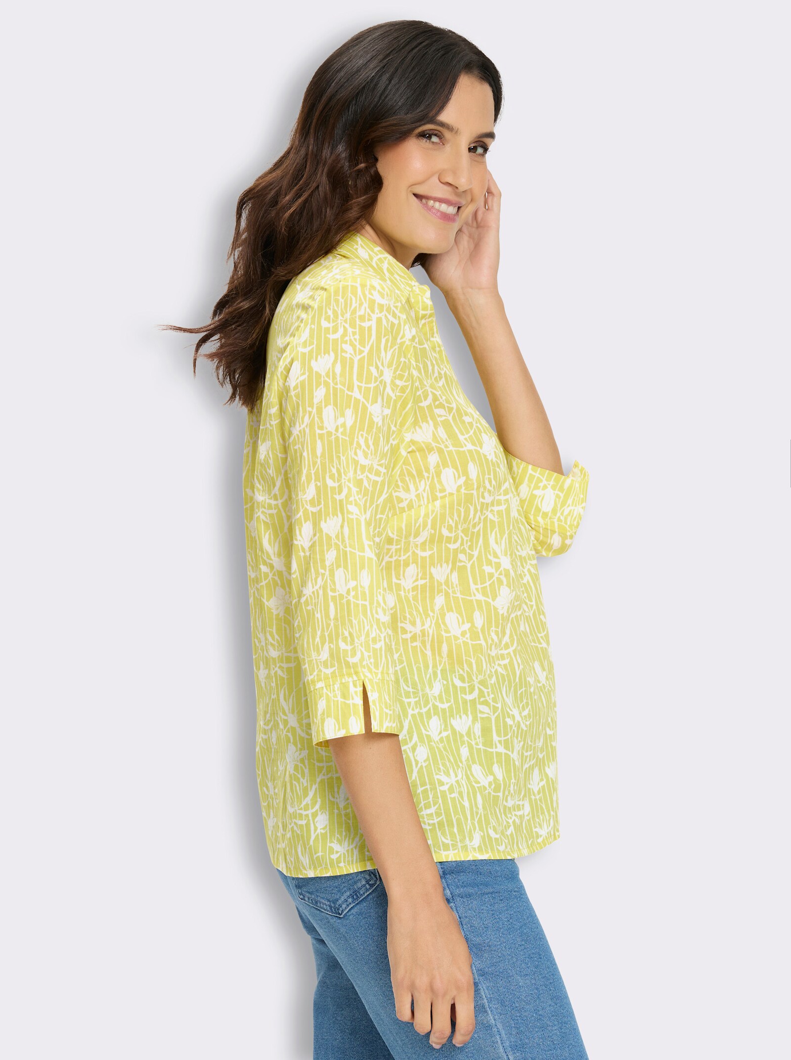 Druckbluse in Schlupfform - limone-ecru-gemustert