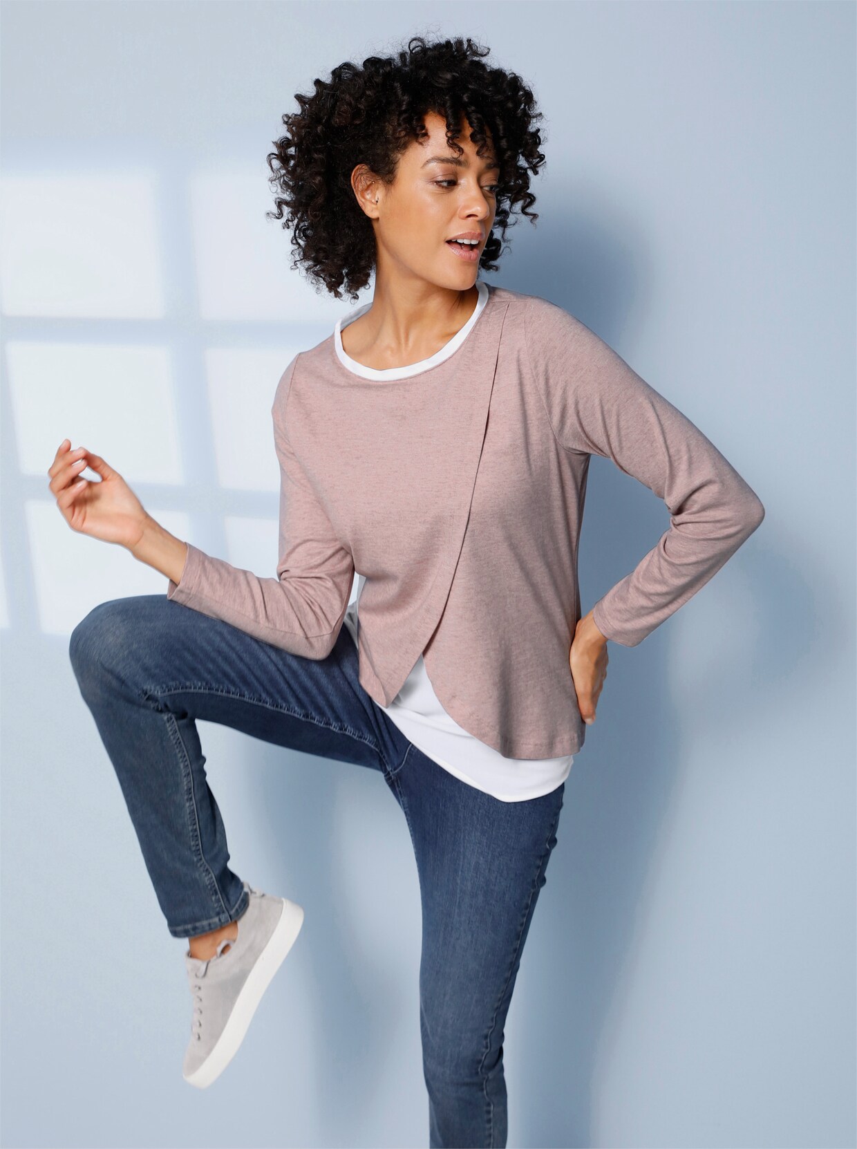 Creation L Premium Viskose-Woll-Shirt - rosé-meliert