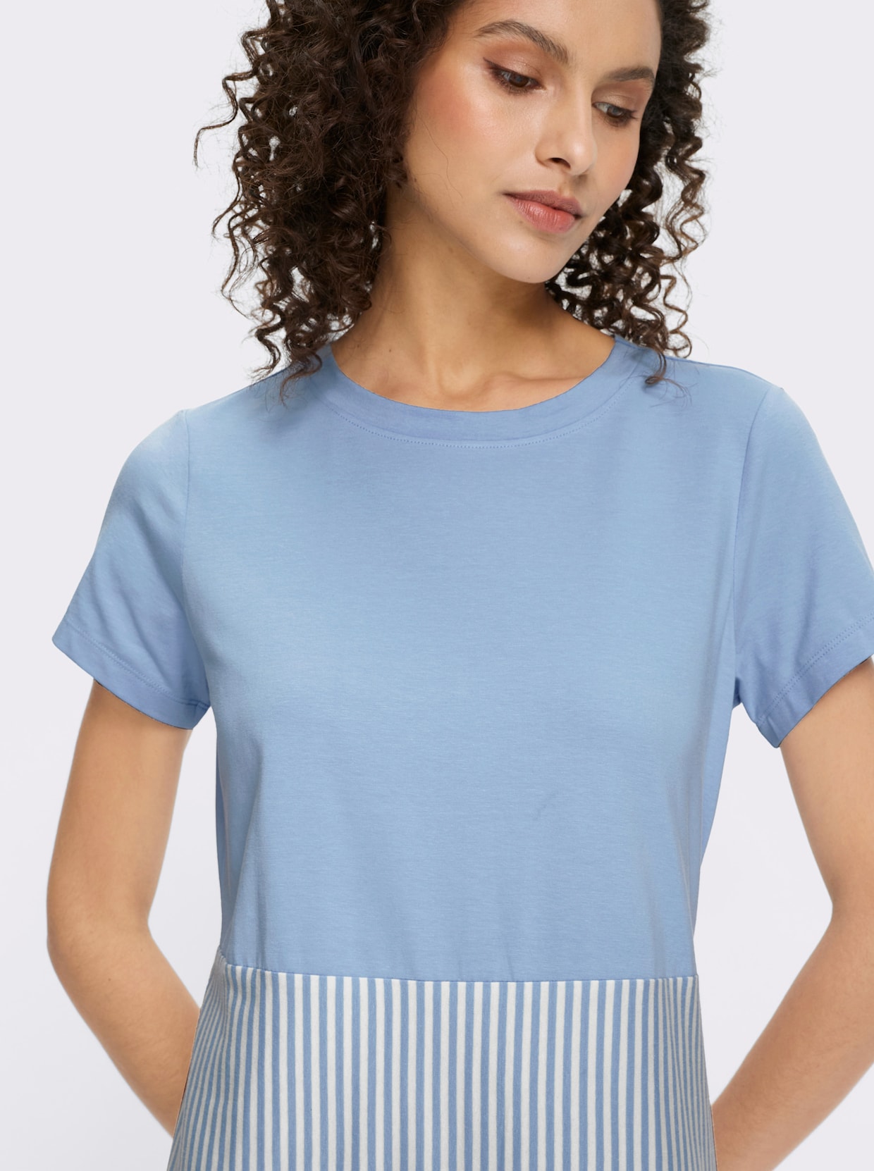 heine Jerseykleid - eisblau-ecru-gestreift