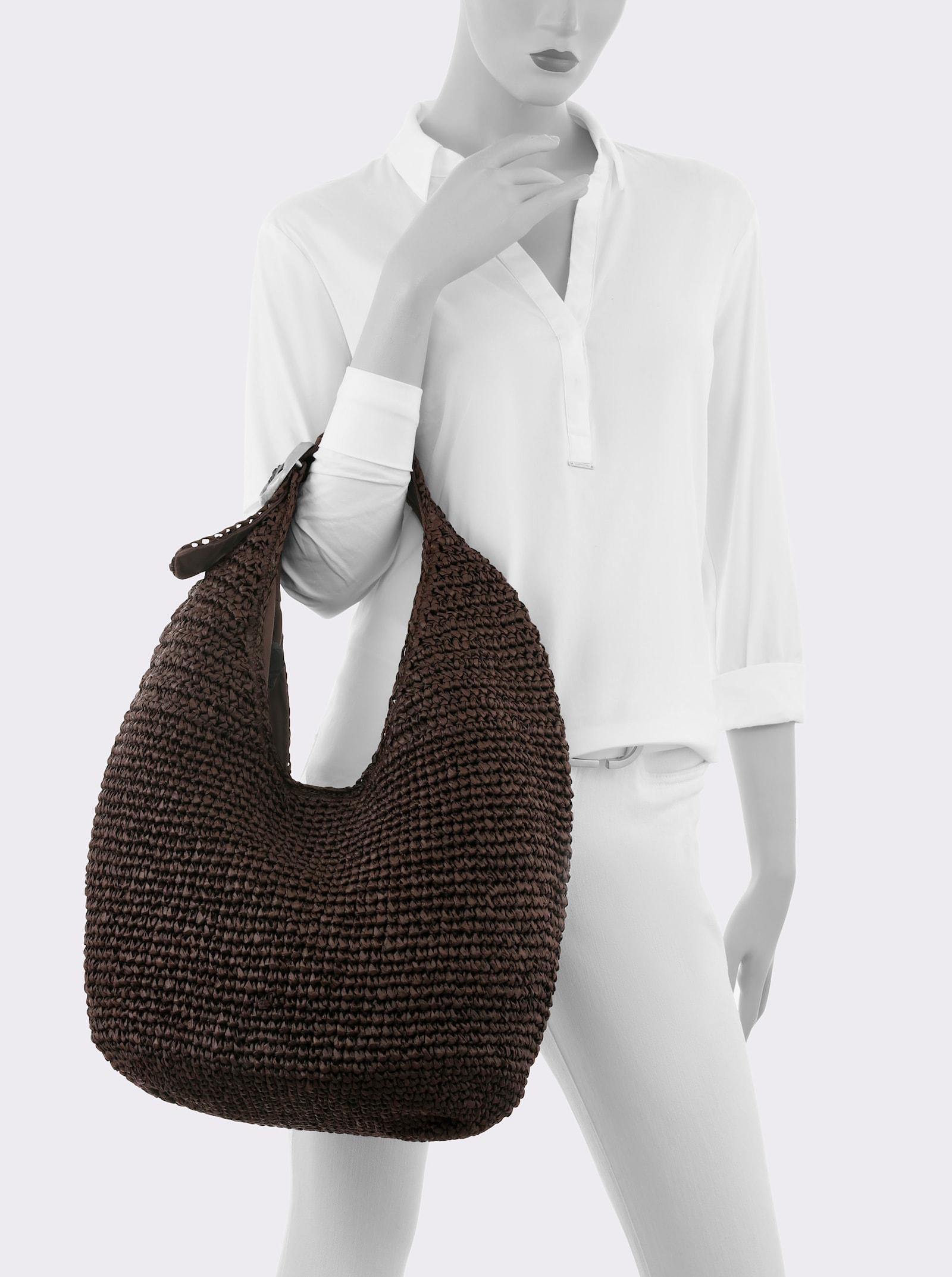 Basttasche mit Schmuckschließe - schoko