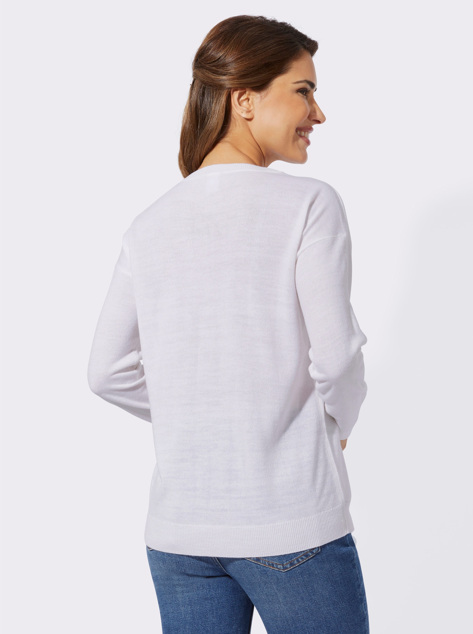 Pullover met lange mouwen en jacquardpatroon voor - wit/grasgroen