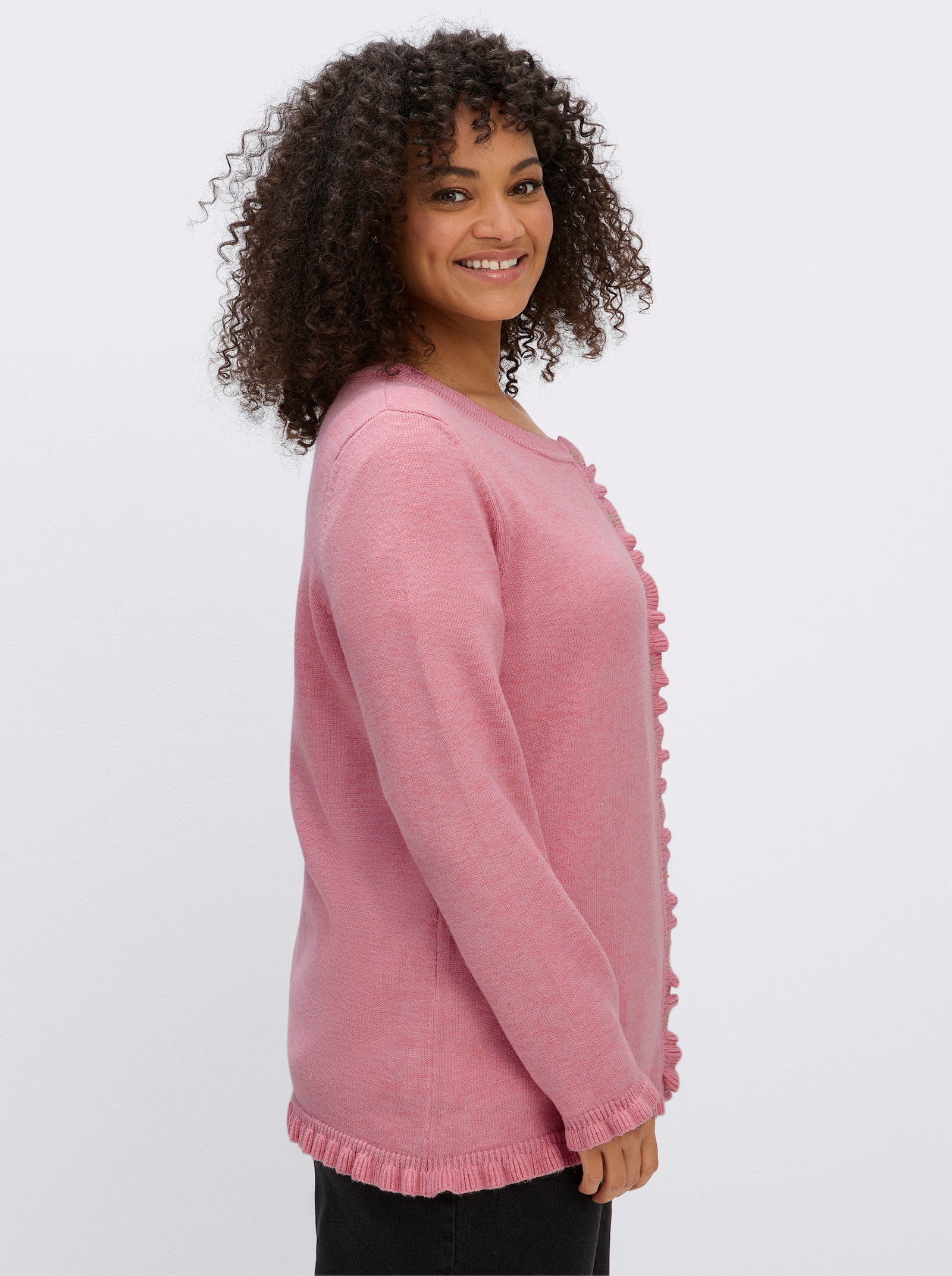 sheego Cardigan mit verspielten Volants - hortensie-meliert