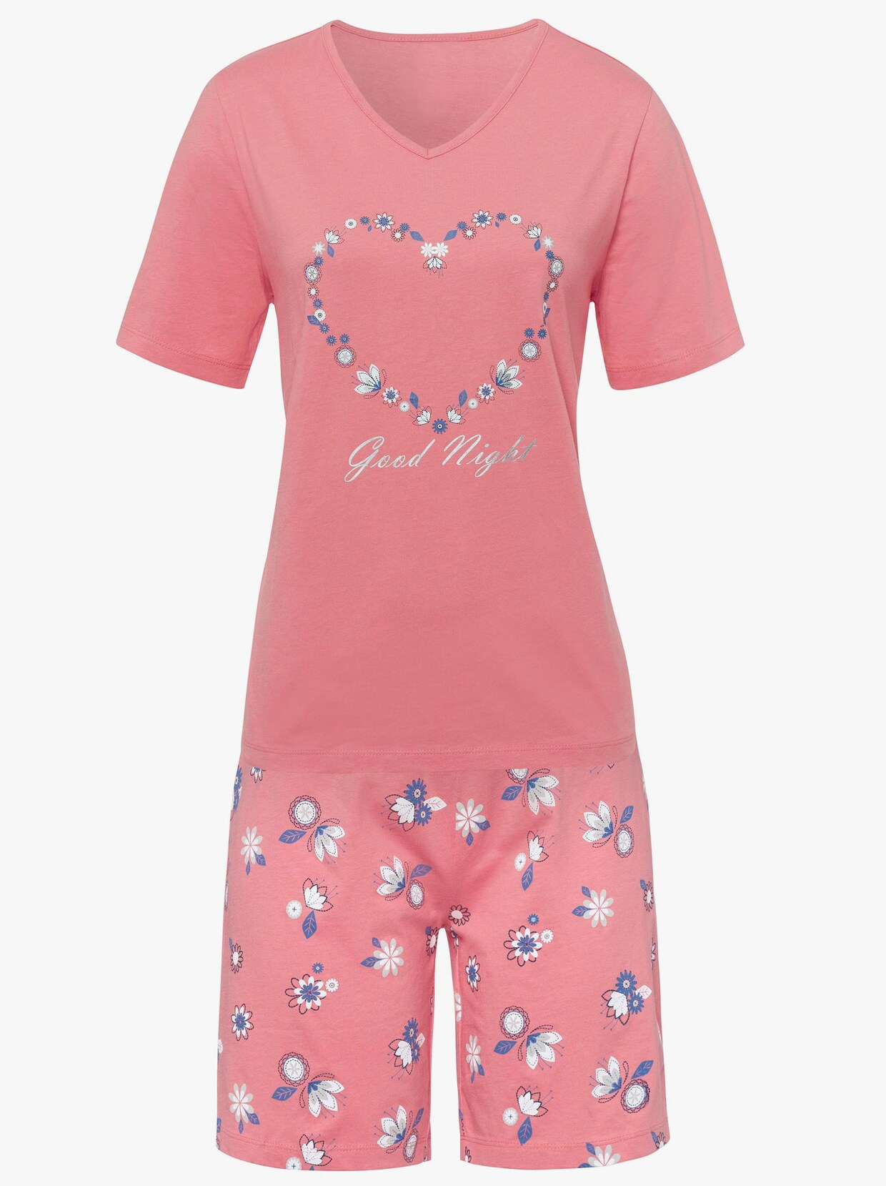Kortärmad pyjamas - flamingo, med tryck