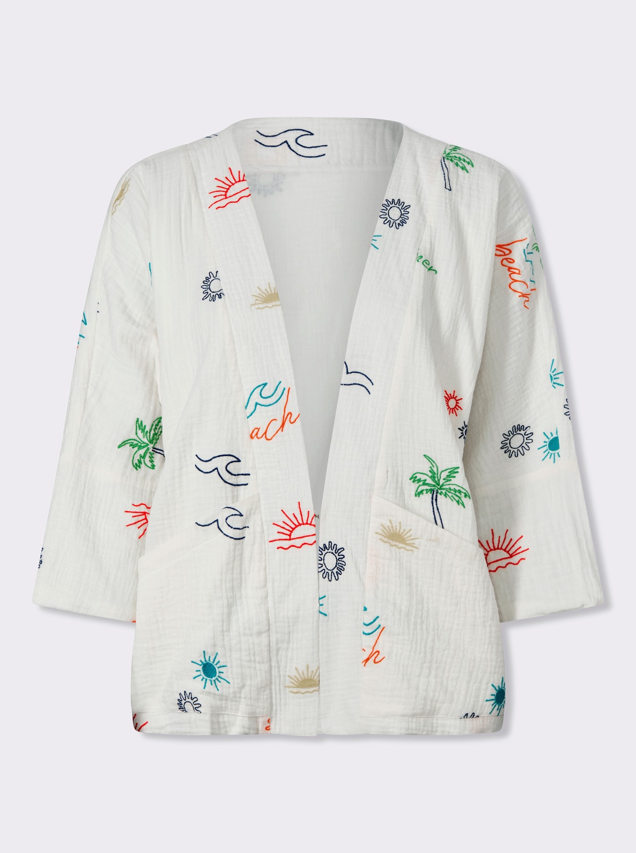 heine Blusenjacke - ecru-erdbeere-gemustert