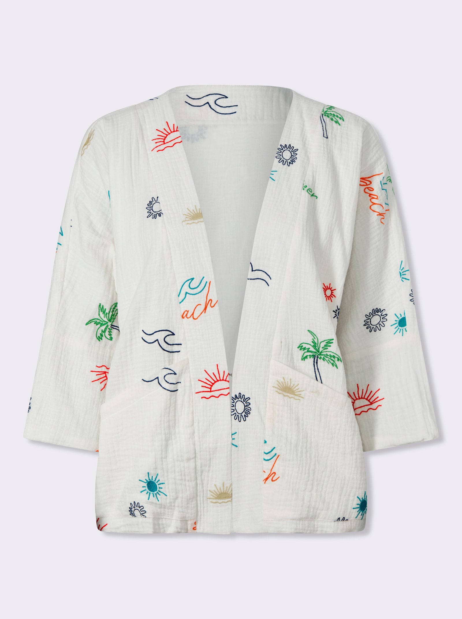 heine Blusenjacke mit Kontraststickerei - ecru-erdbeere-gemustert