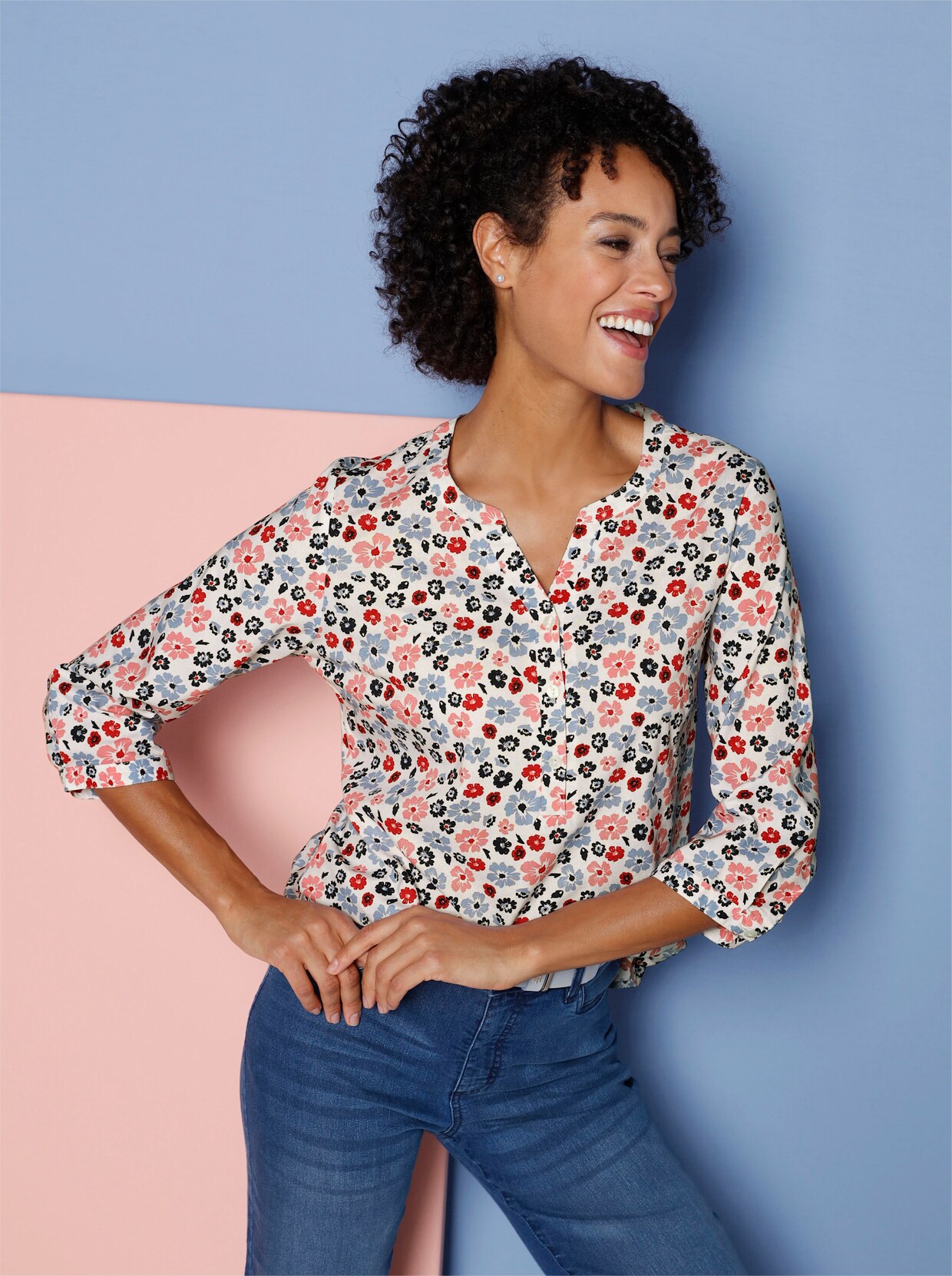 Blouse met print - wit/bleu geprint