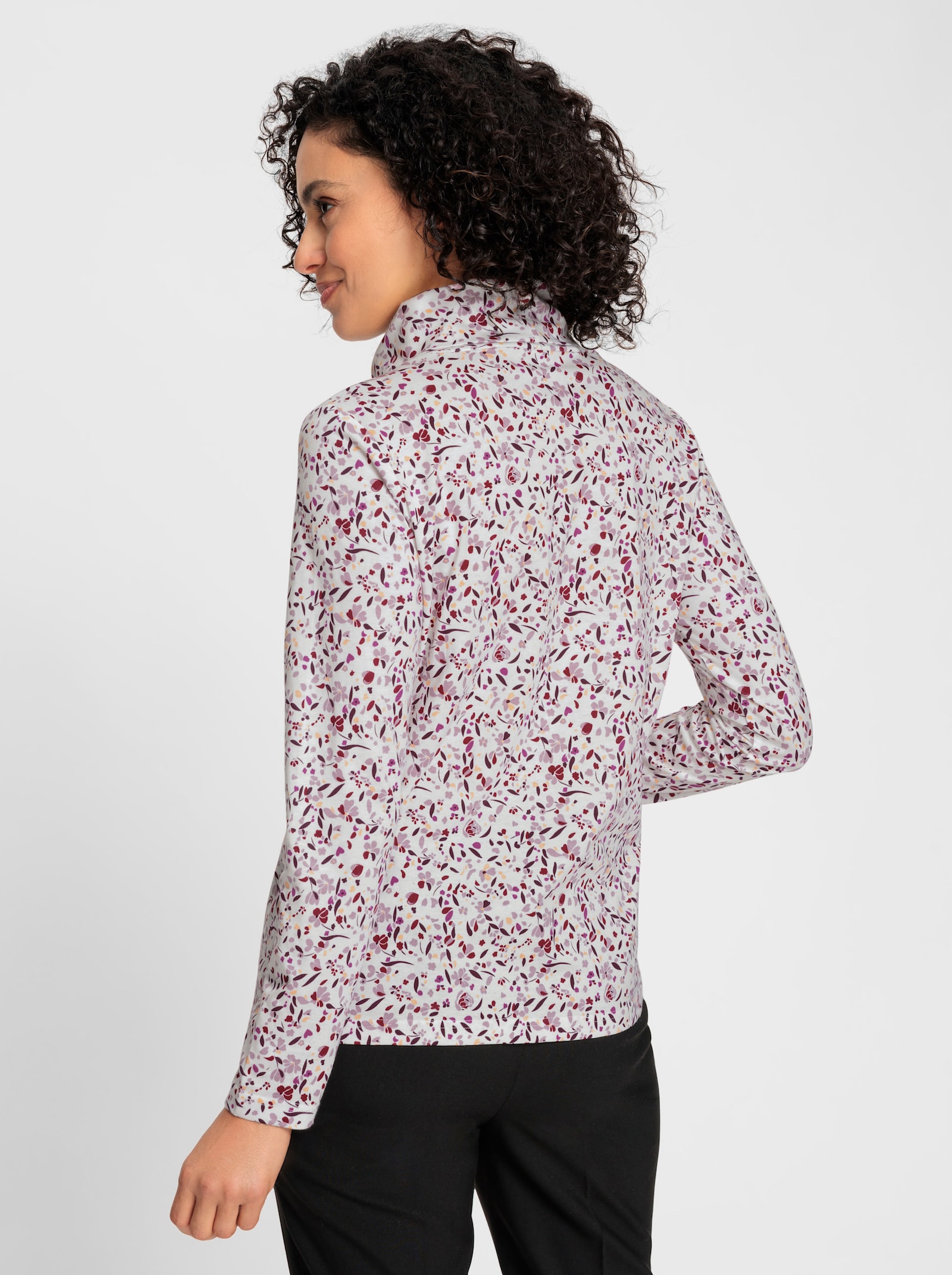 T-shirt col roulé, imprimé floral - écru-mauve imprimé