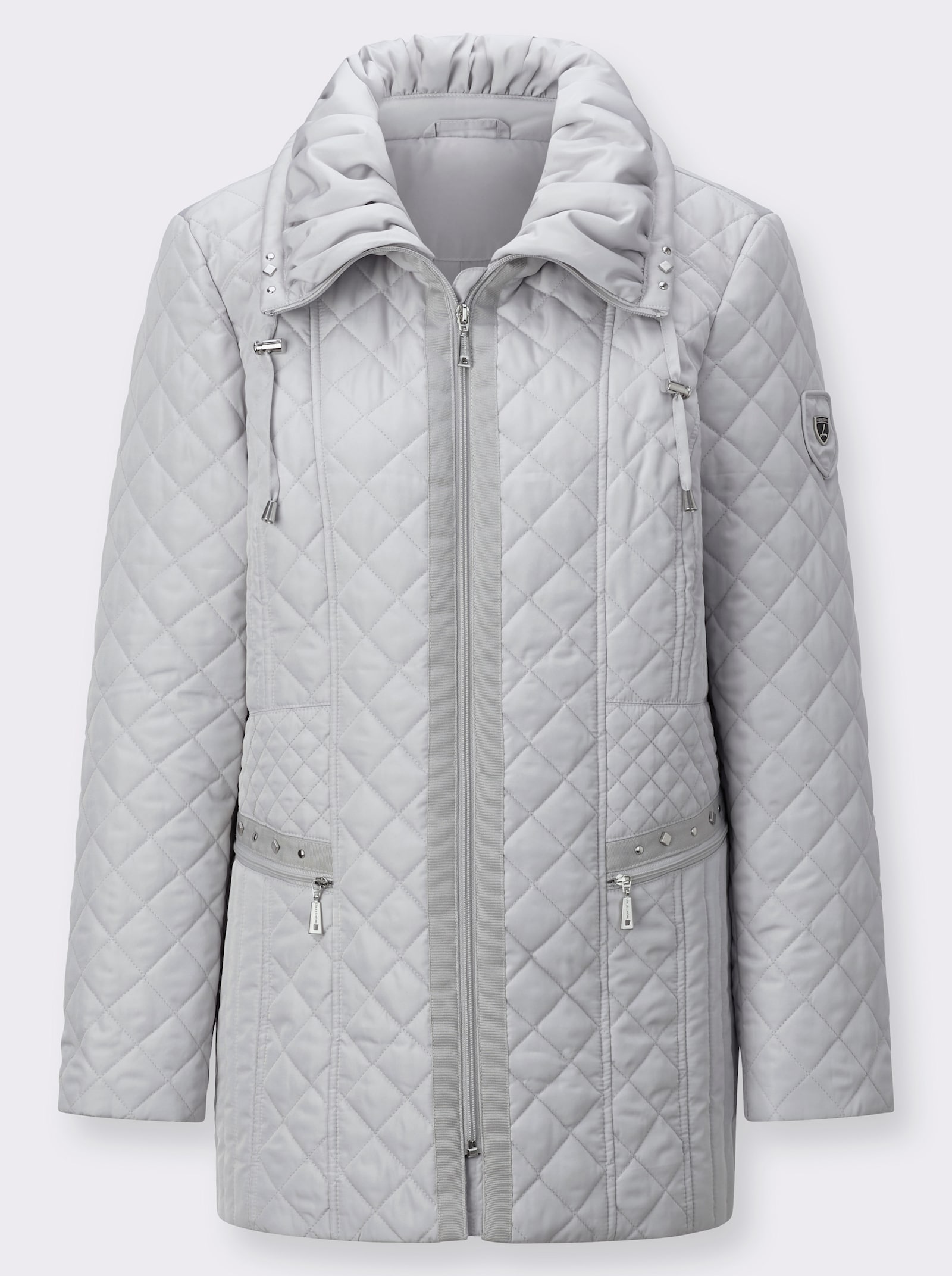 Gewatteerde jas met gerimpelde platte kraag - lichtgrijs