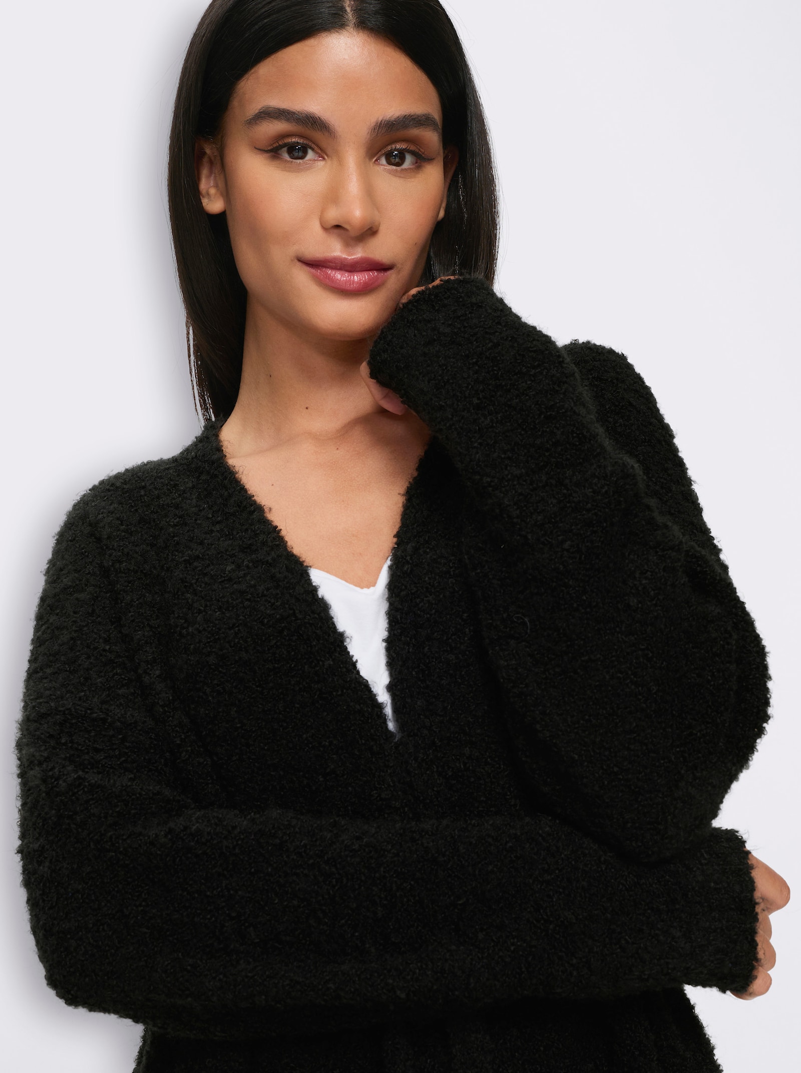 heine Strickjacke in Bouclé-Optik - schwarz
