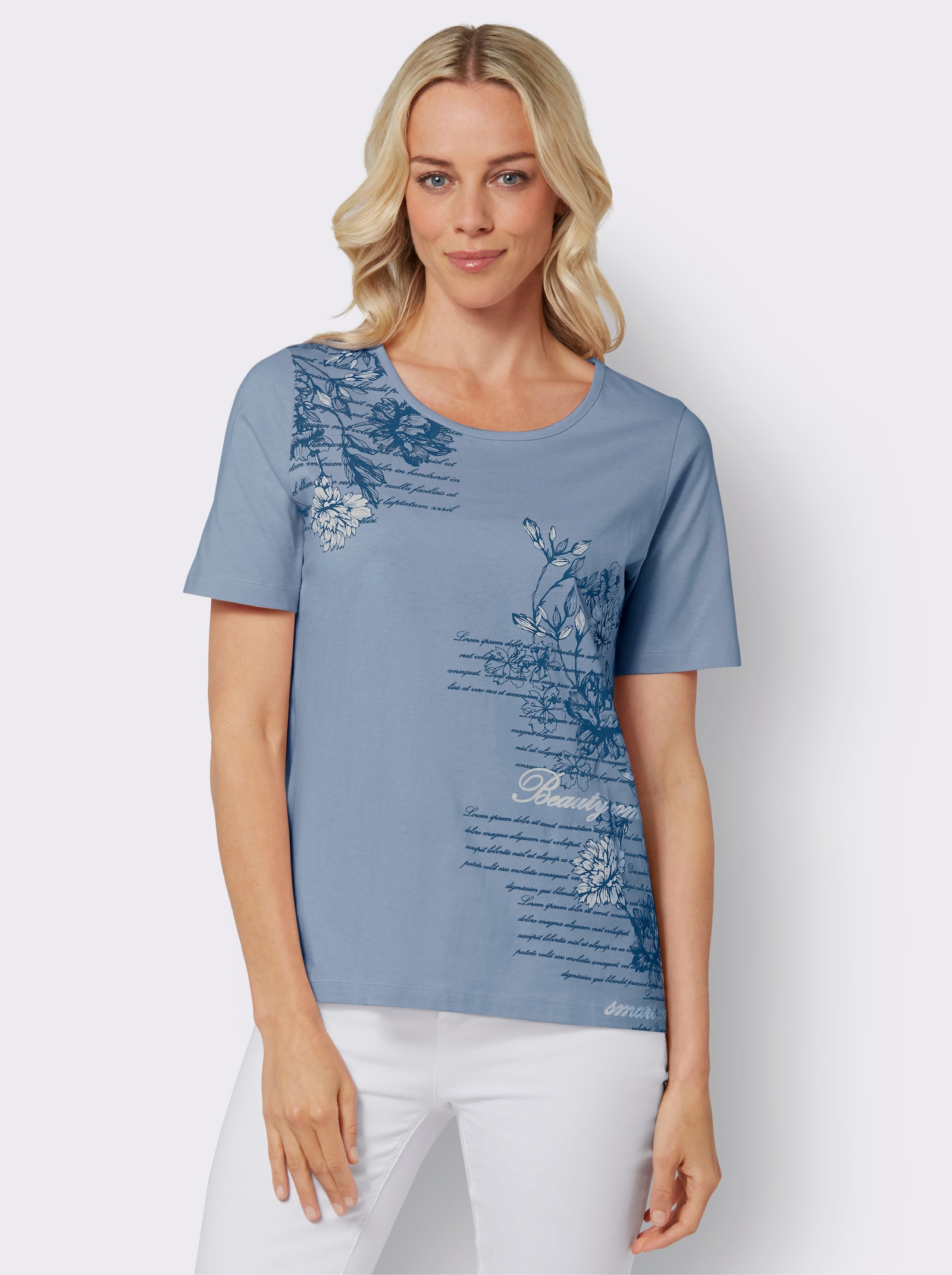 Kurzarmshirt mit Buchstaben-Druck - bleu-bedruckt