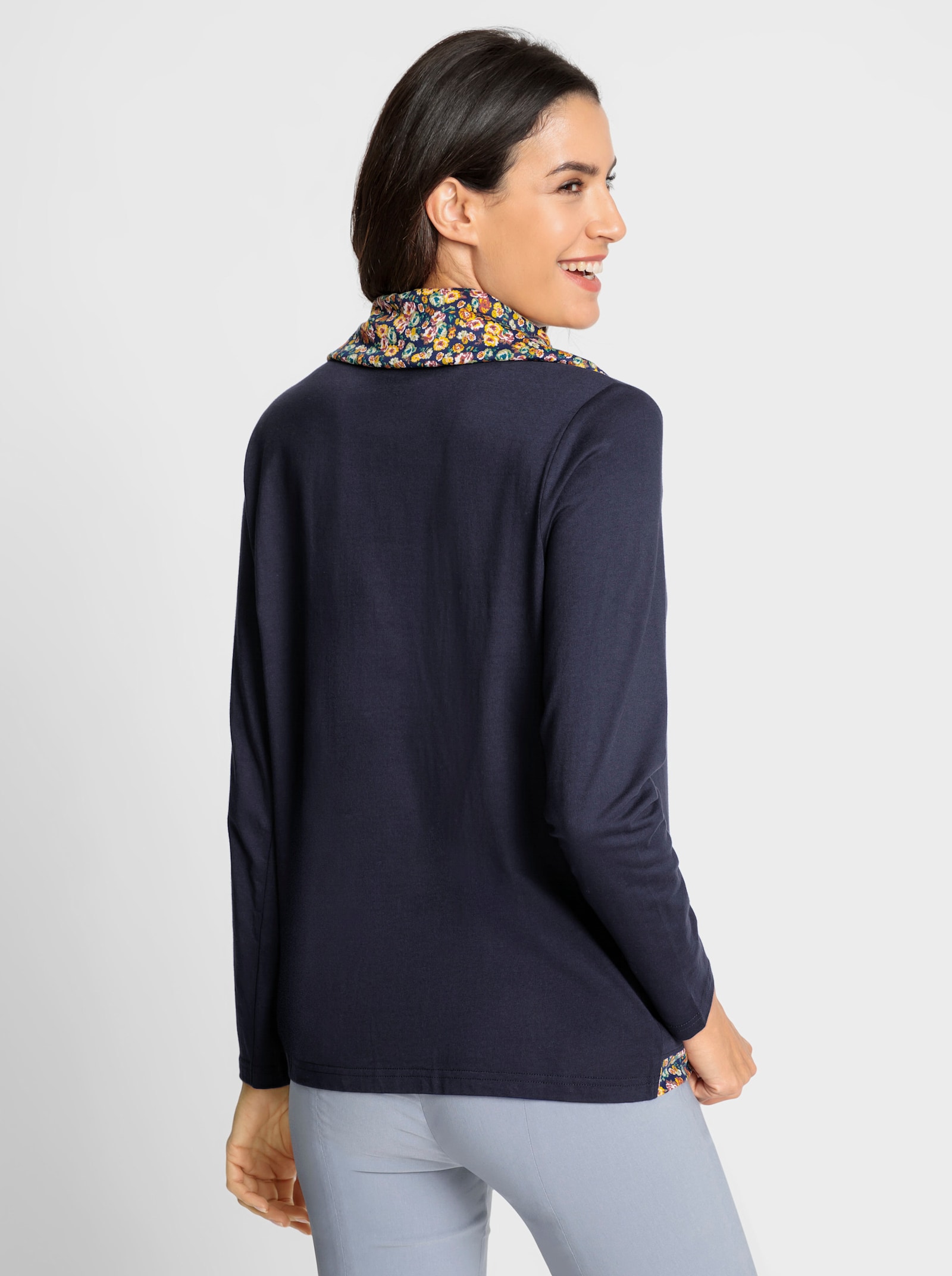 Rollkragenshirt in Wickel-Optik - marine-ocker-gemustert