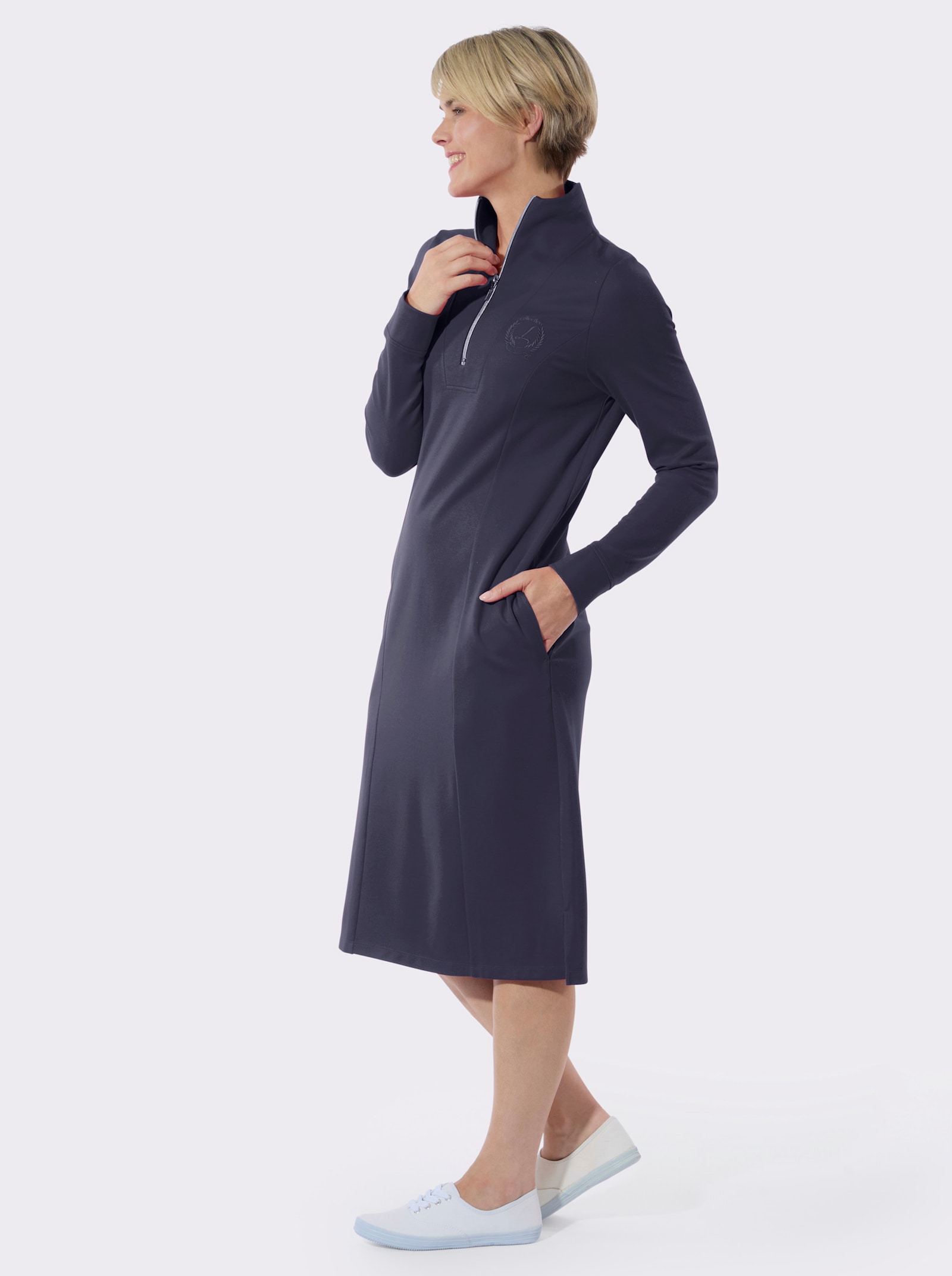 Jerseykleid mit Saumschlitzen - marine